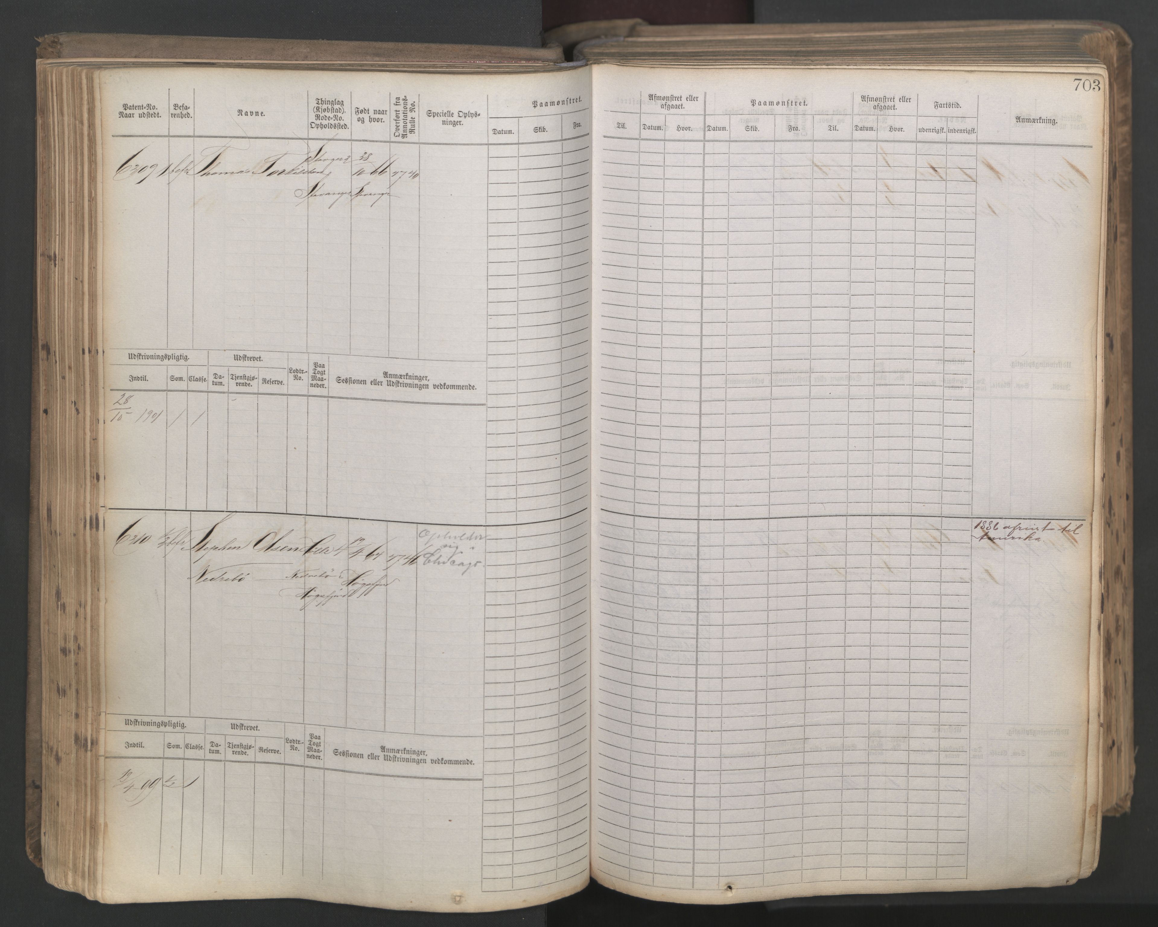 Stavanger sjømannskontor, AV/SAST-A-102006/F/Fb/Fbb/L0021: Sjøfartshovedrulle patnentnr. 6005-7204 (dublett), 1887, p. 107