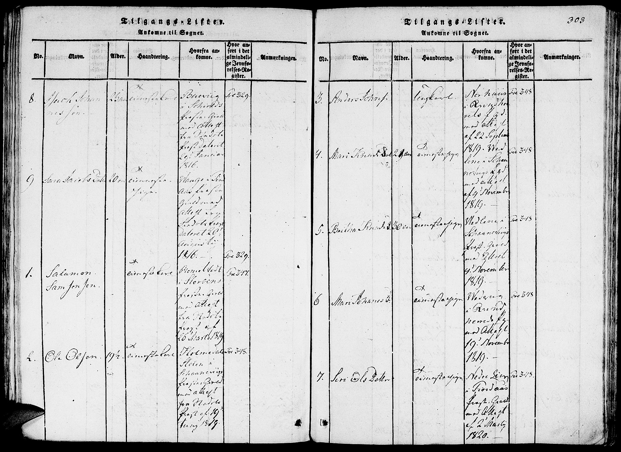 Fjelberg sokneprestembete, SAB/A-75201/H/Haa: Parish register (official) no. A 4, 1816-1822, p. 303
