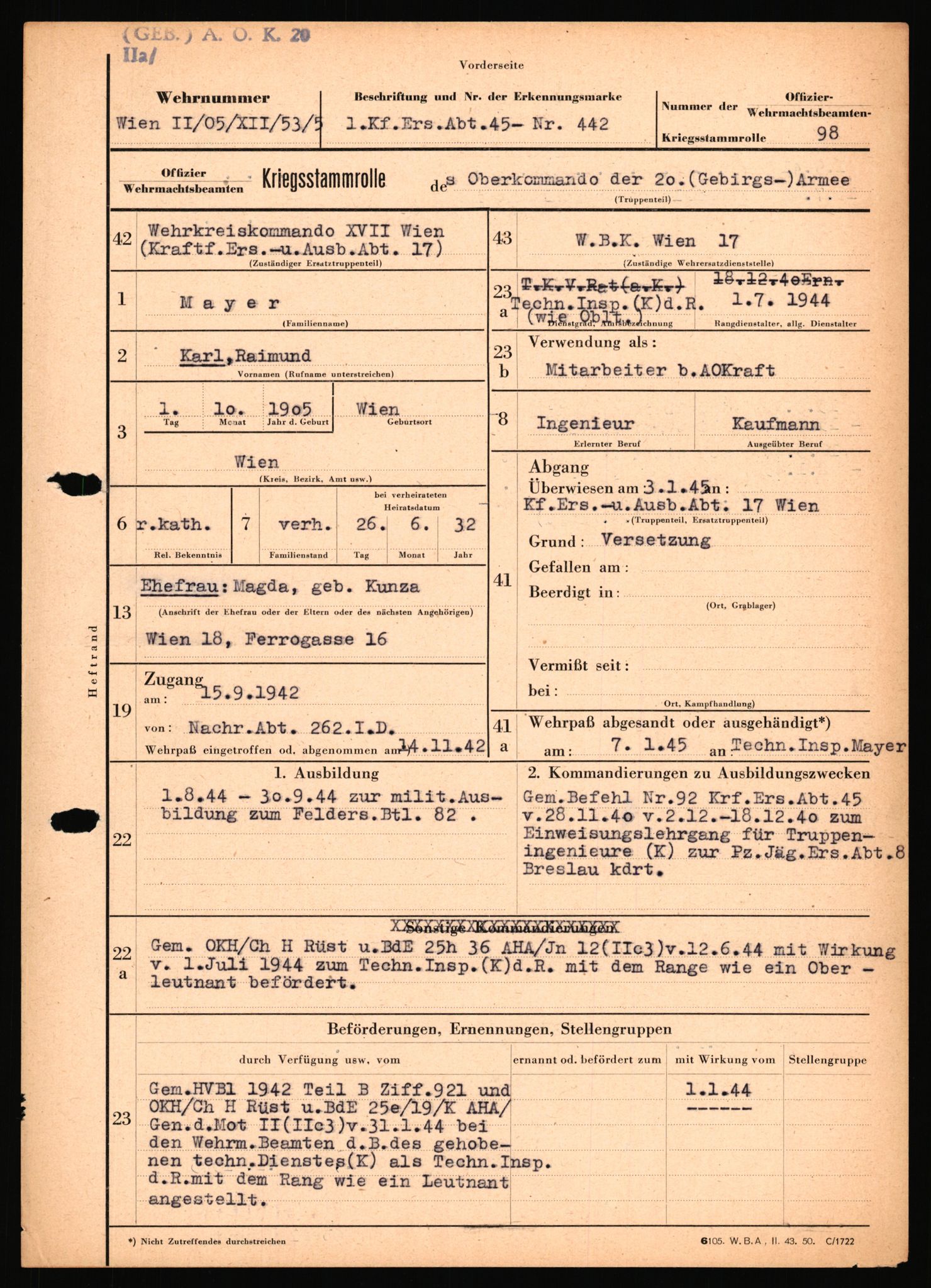 Forsvarets Overkommando. 2 kontor. Arkiv 11.4. Spredte tyske arkivsaker, AV/RA-RAFA-7031/D/Dar/Dara/L0018: Personalbøker, 1940-1945, p. 1111