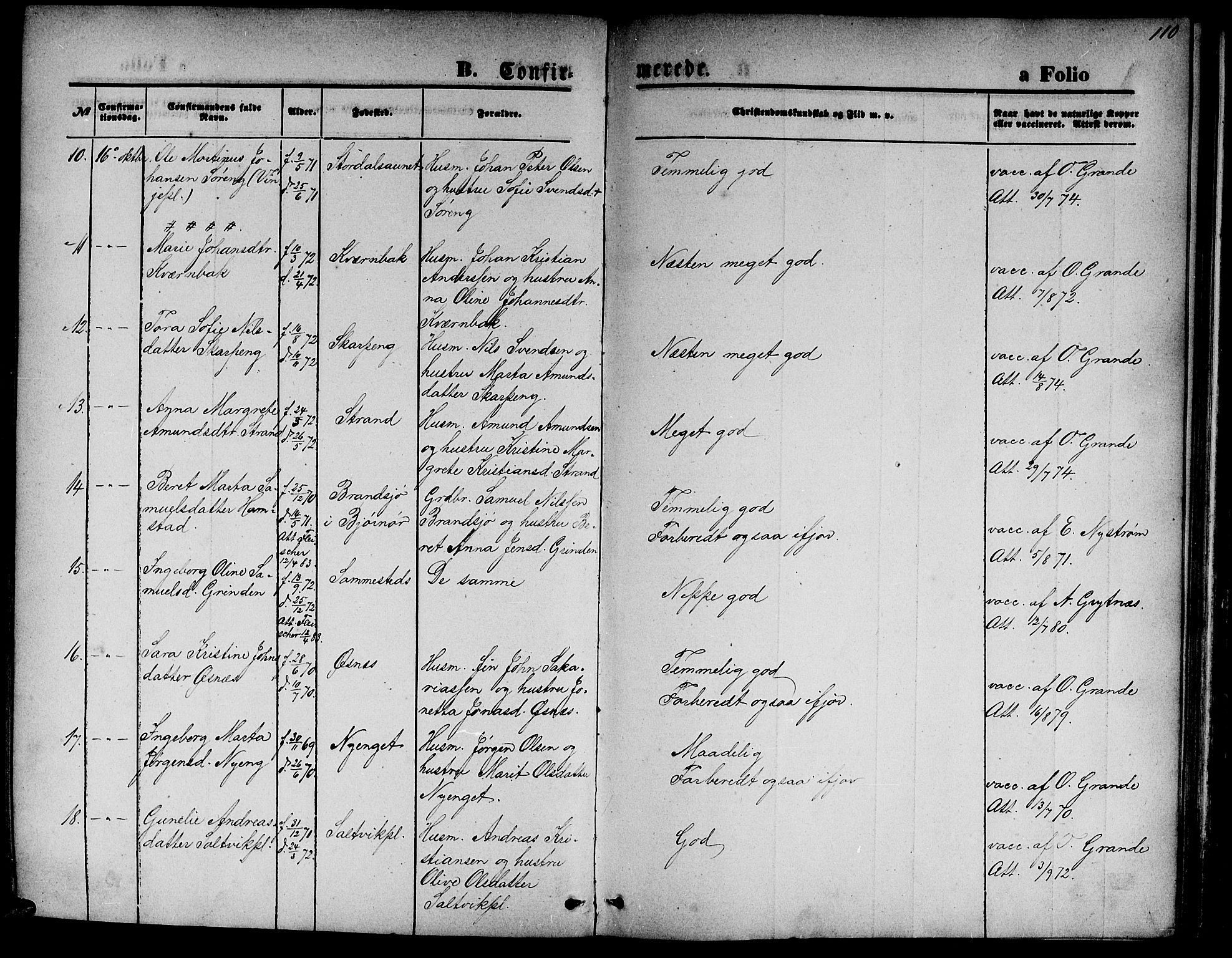 Ministerialprotokoller, klokkerbøker og fødselsregistre - Nord-Trøndelag, SAT/A-1458/733/L0326: Parish register (copy) no. 733C01, 1871-1887, p. 110