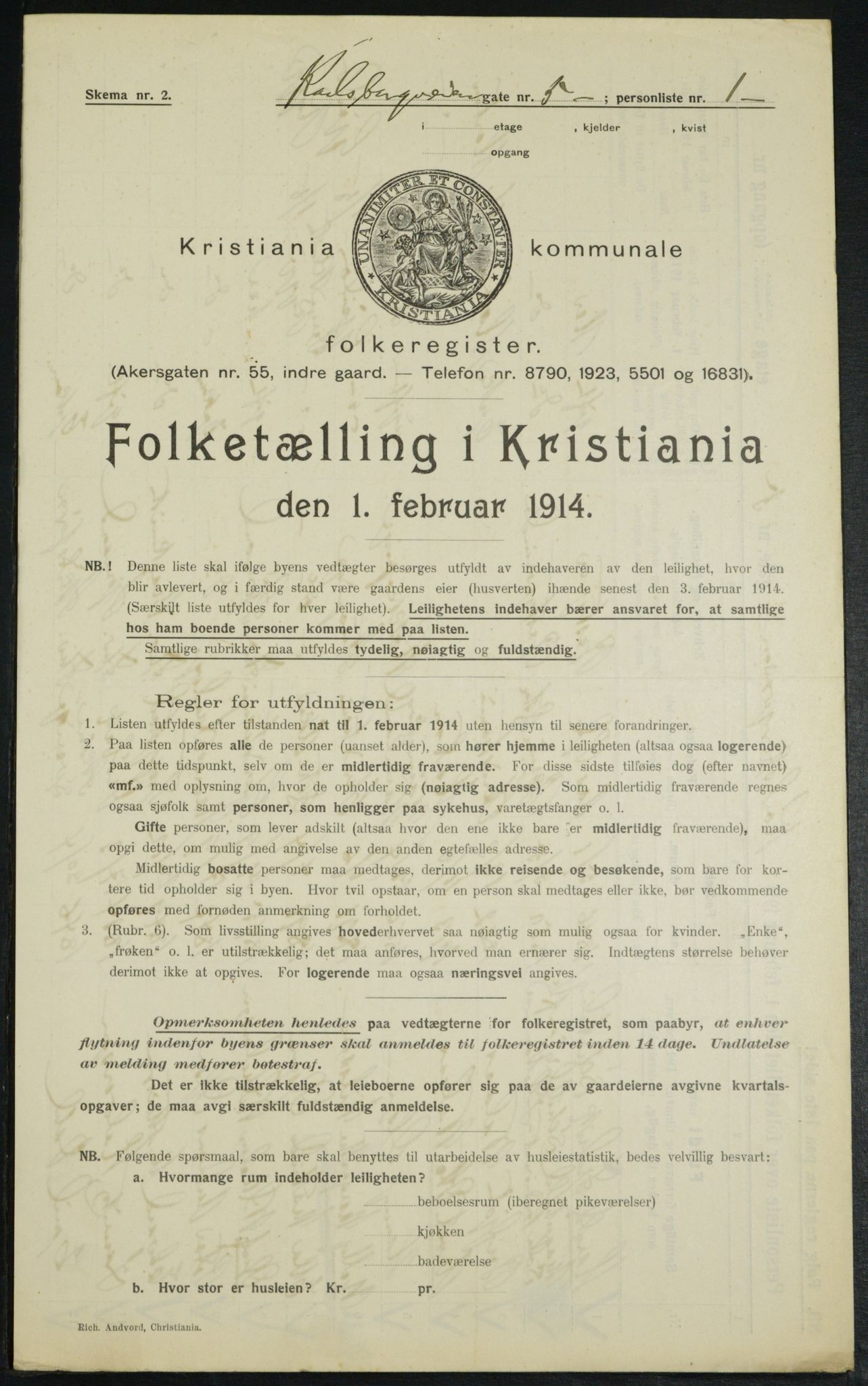 OBA, Municipal Census 1914 for Kristiania, 1914, p. 48909