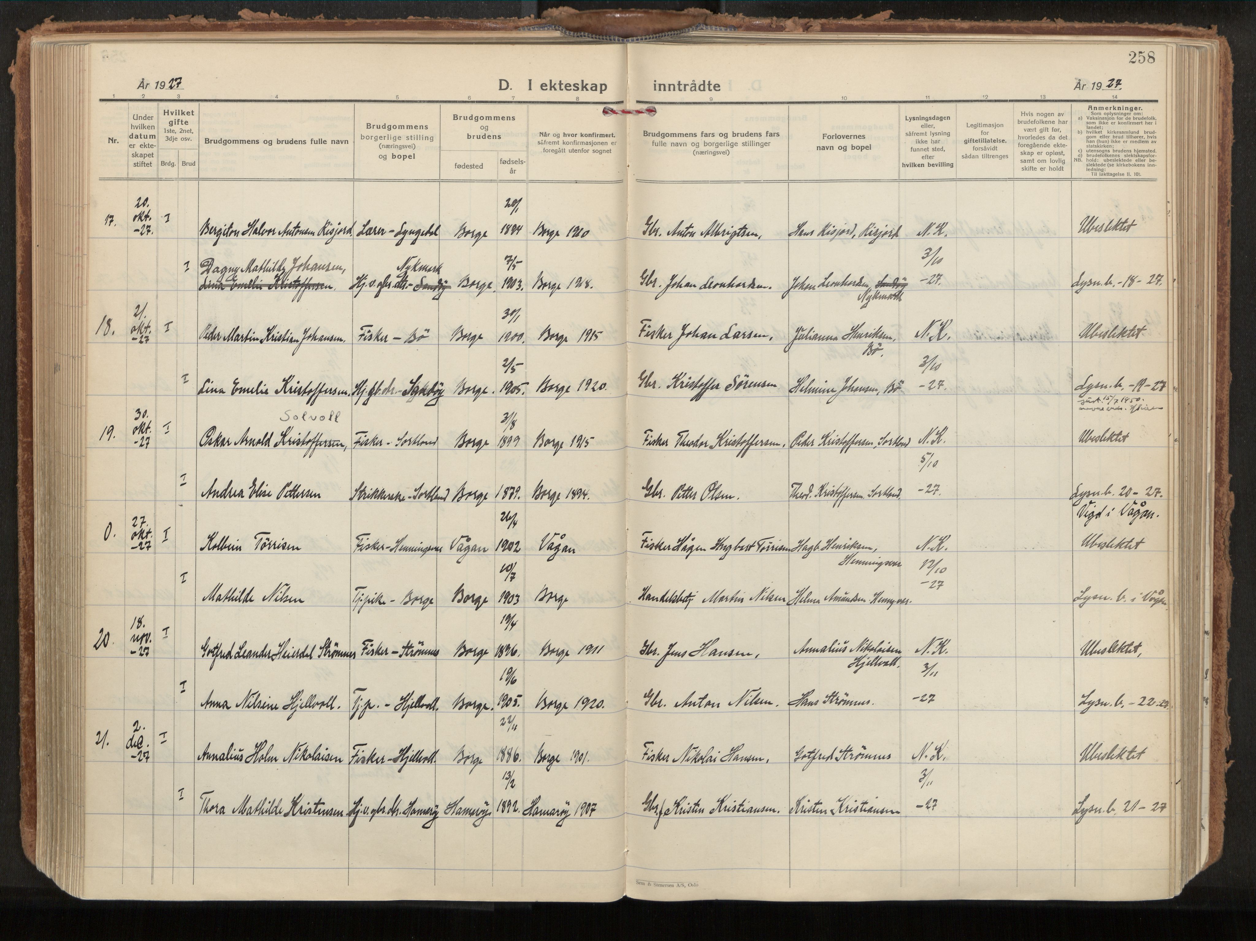 Ministerialprotokoller, klokkerbøker og fødselsregistre - Nordland, AV/SAT-A-1459/880/L1137: Parish register (official) no. 880A11, 1927-1944, p. 258