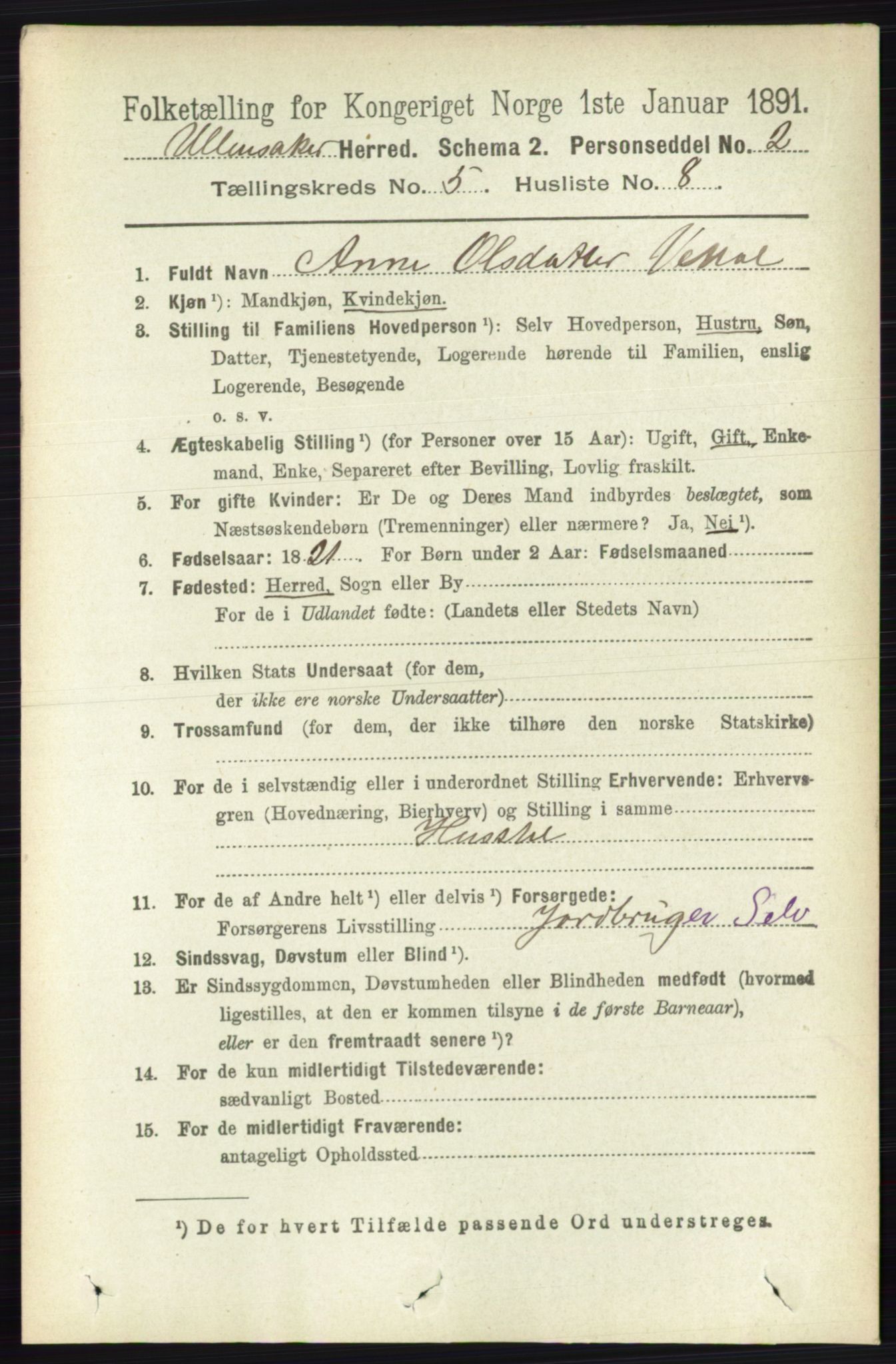 RA, 1891 census for 0235 Ullensaker, 1891, p. 2141