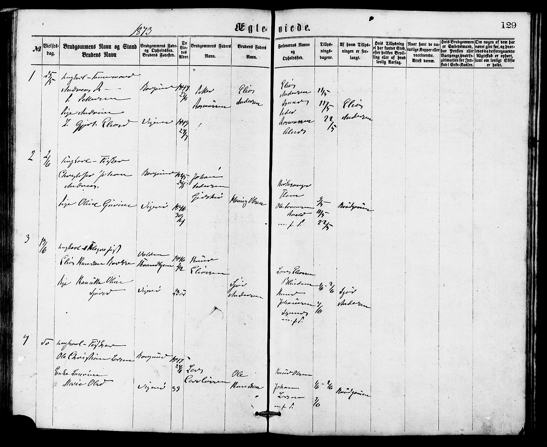 Ministerialprotokoller, klokkerbøker og fødselsregistre - Møre og Romsdal, AV/SAT-A-1454/537/L0521: Parish register (copy) no. 537C02, 1869-1888, p. 129