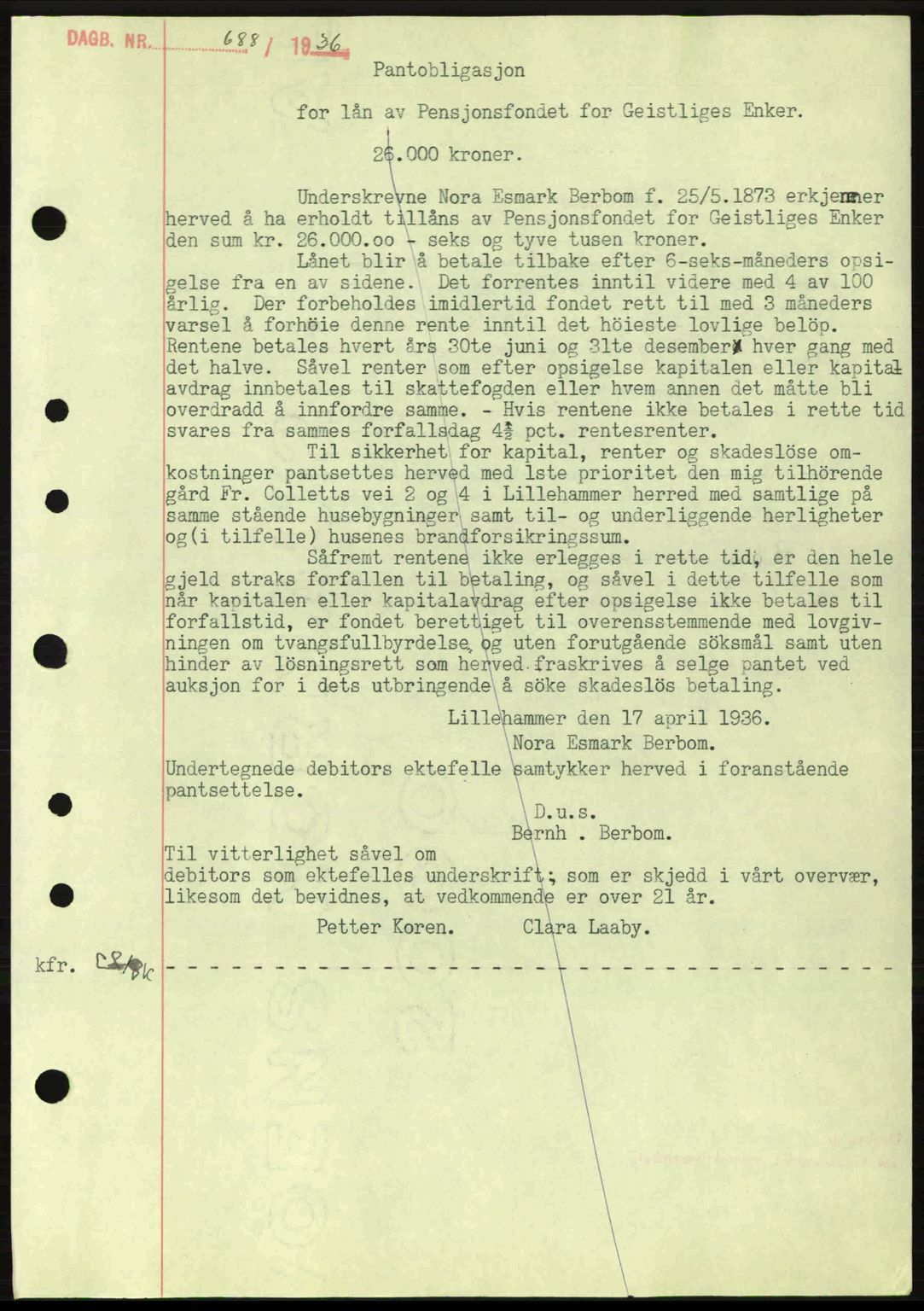 Sør-Gudbrandsdal tingrett, SAH/TING-004/H/Hb/Hbe/L0001: Mortgage book no. B1, 1936-1939, Diary no: : 688/1936