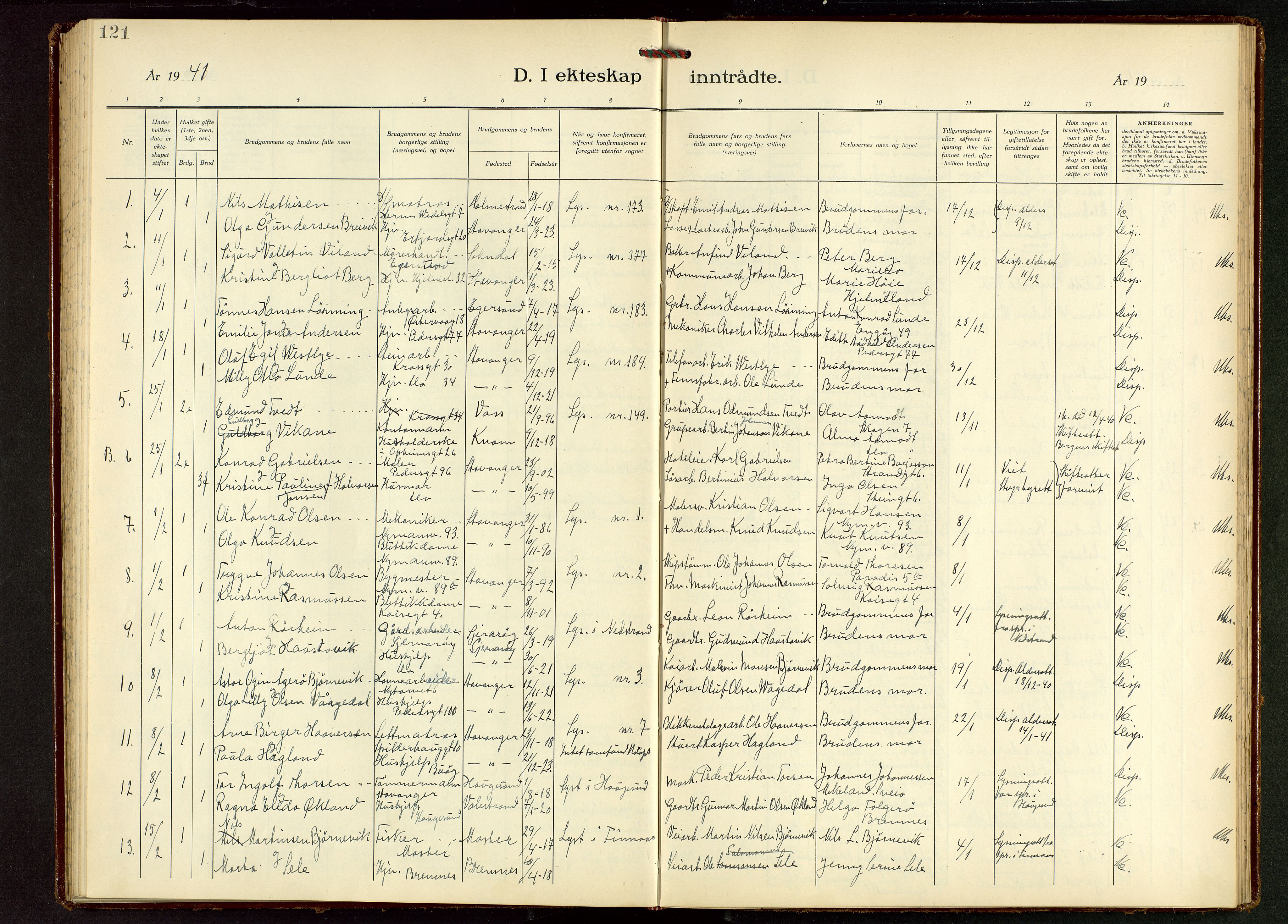 St. Johannes sokneprestkontor, SAST/A-101814/001/30/30BB/L0010: Parish register (copy) no. B 10, 1933-1946, p. 121