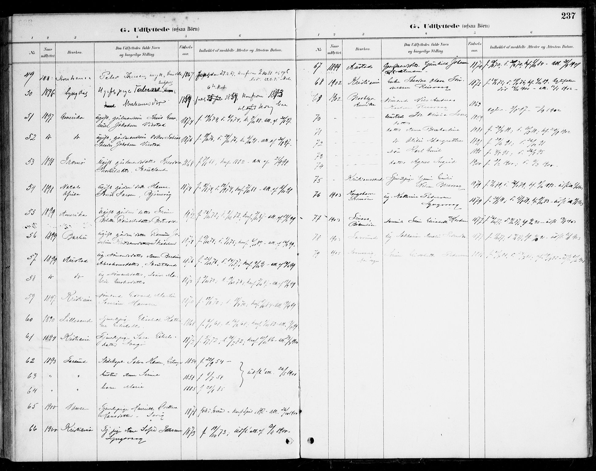 Herad sokneprestkontor, SAK/1111-0018/F/Fa/Fab/L0005: Parish register (official) no. A 5, 1886-1913, p. 237