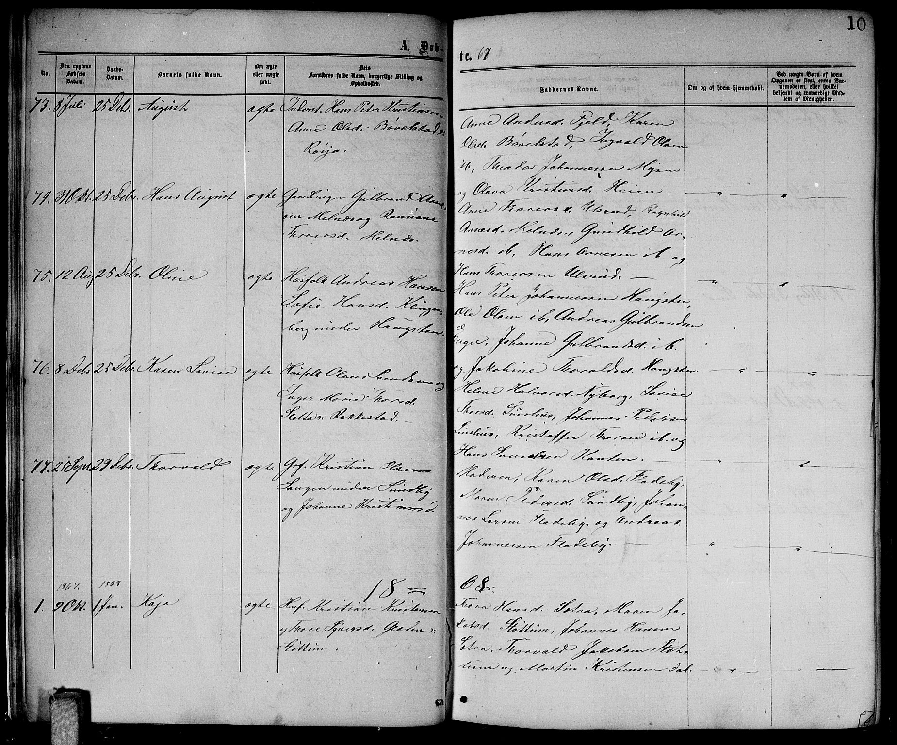 Enebakk prestekontor Kirkebøker, SAO/A-10171c/G/Ga/L0005: Parish register (copy) no. I 5, 1867-1888, p. 10