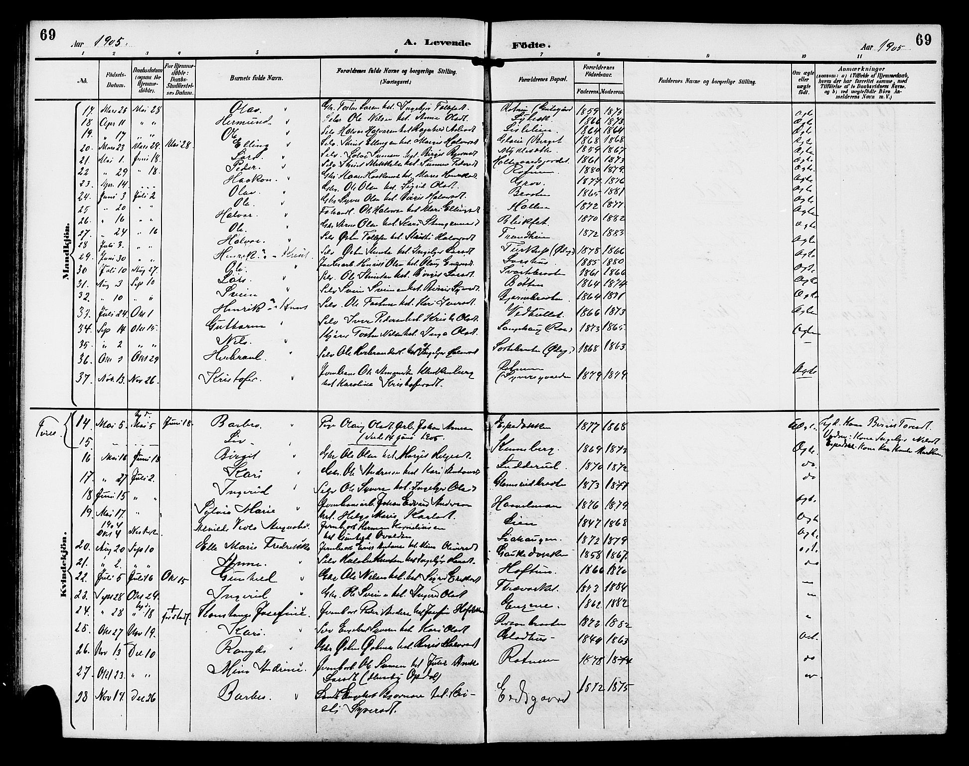 Gol kirkebøker, AV/SAKO-A-226/G/Ga/L0003: Parish register (copy) no. I 3, 1887-1914, p. 69