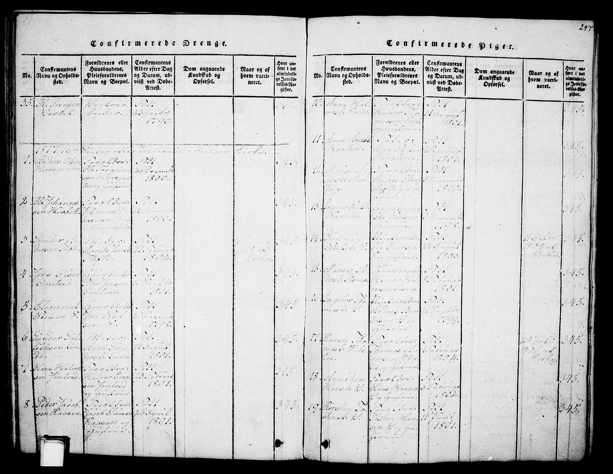 Holla kirkebøker, AV/SAKO-A-272/G/Ga/L0001: Parish register (copy) no. I 1, 1814-1830, p. 247