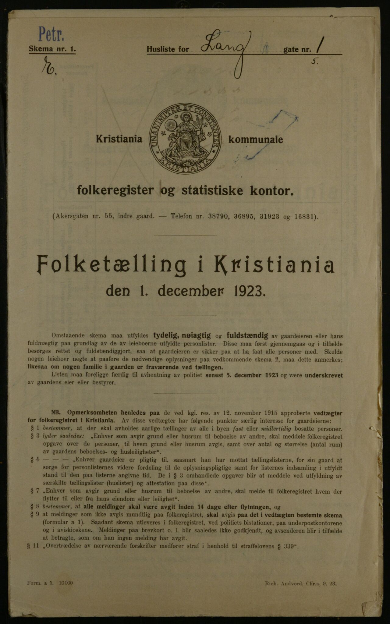 OBA, Municipal Census 1923 for Kristiania, 1923, p. 62531