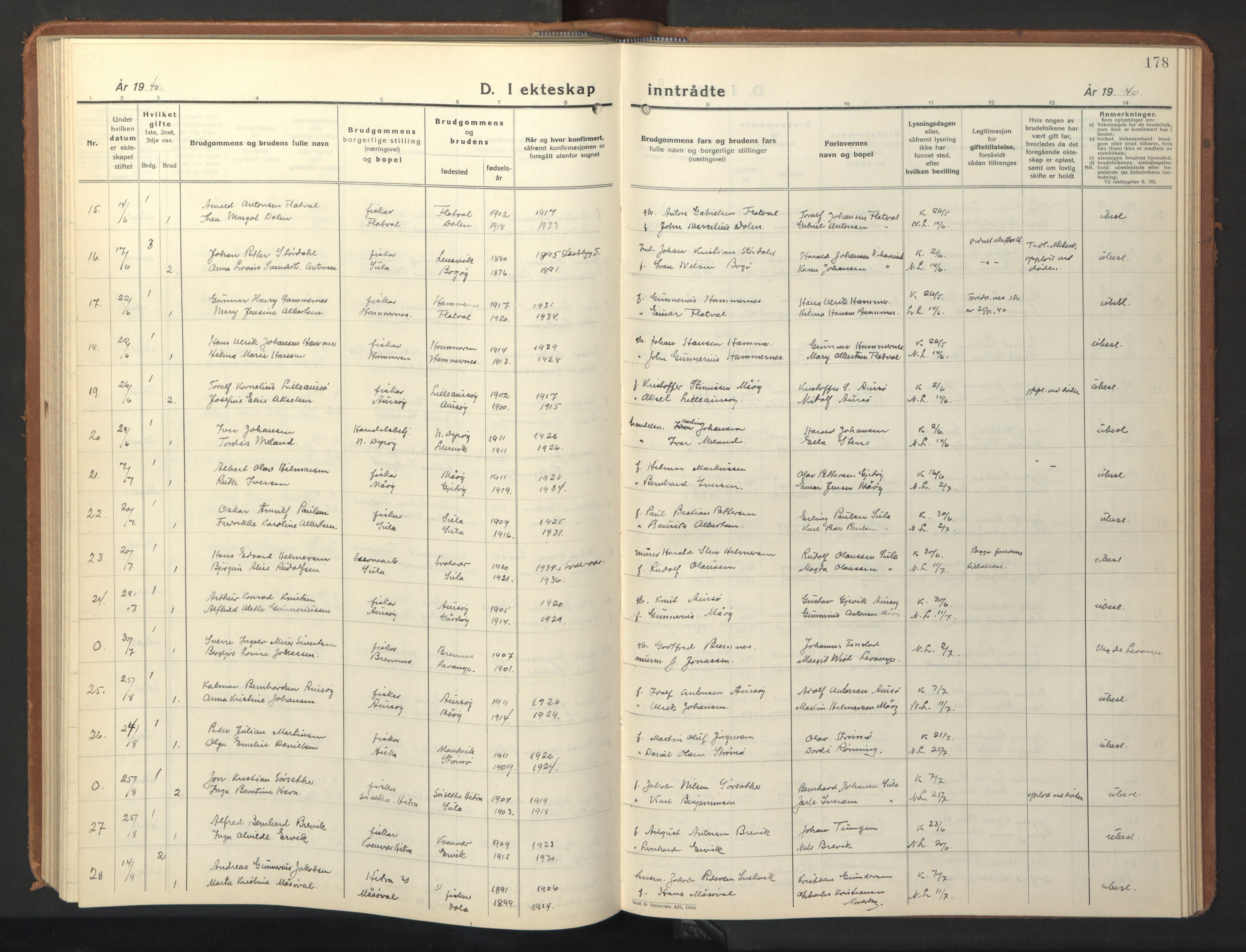 Ministerialprotokoller, klokkerbøker og fødselsregistre - Sør-Trøndelag, SAT/A-1456/640/L0590: Parish register (copy) no. 640C07, 1935-1948, p. 178