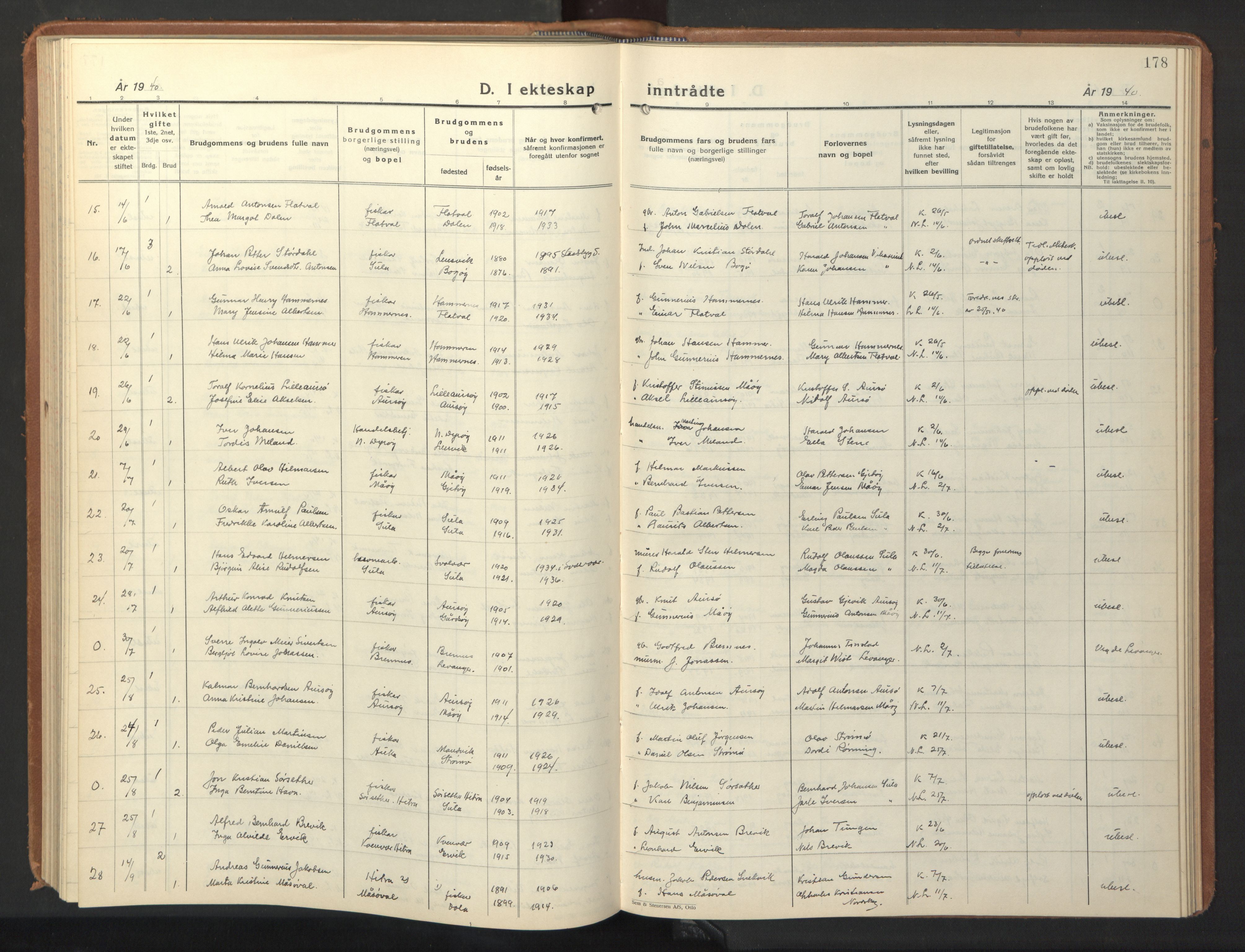 Ministerialprotokoller, klokkerbøker og fødselsregistre - Sør-Trøndelag, AV/SAT-A-1456/640/L0590: Parish register (copy) no. 640C07, 1935-1948, p. 178