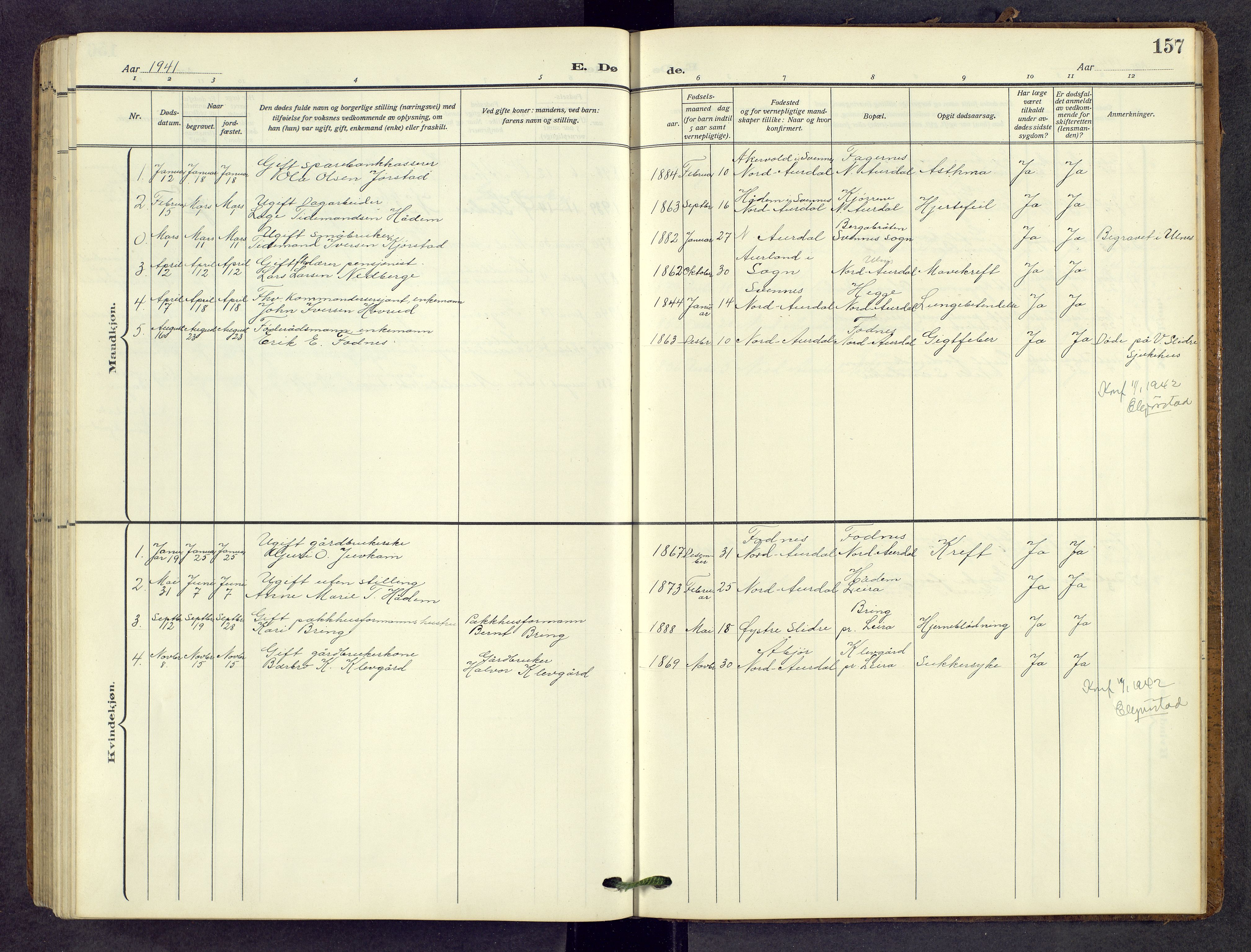 Nord-Aurdal prestekontor, SAH/PREST-132/H/Ha/Hab/L0013: Parish register (copy) no. 13, 1911-1948, p. 157