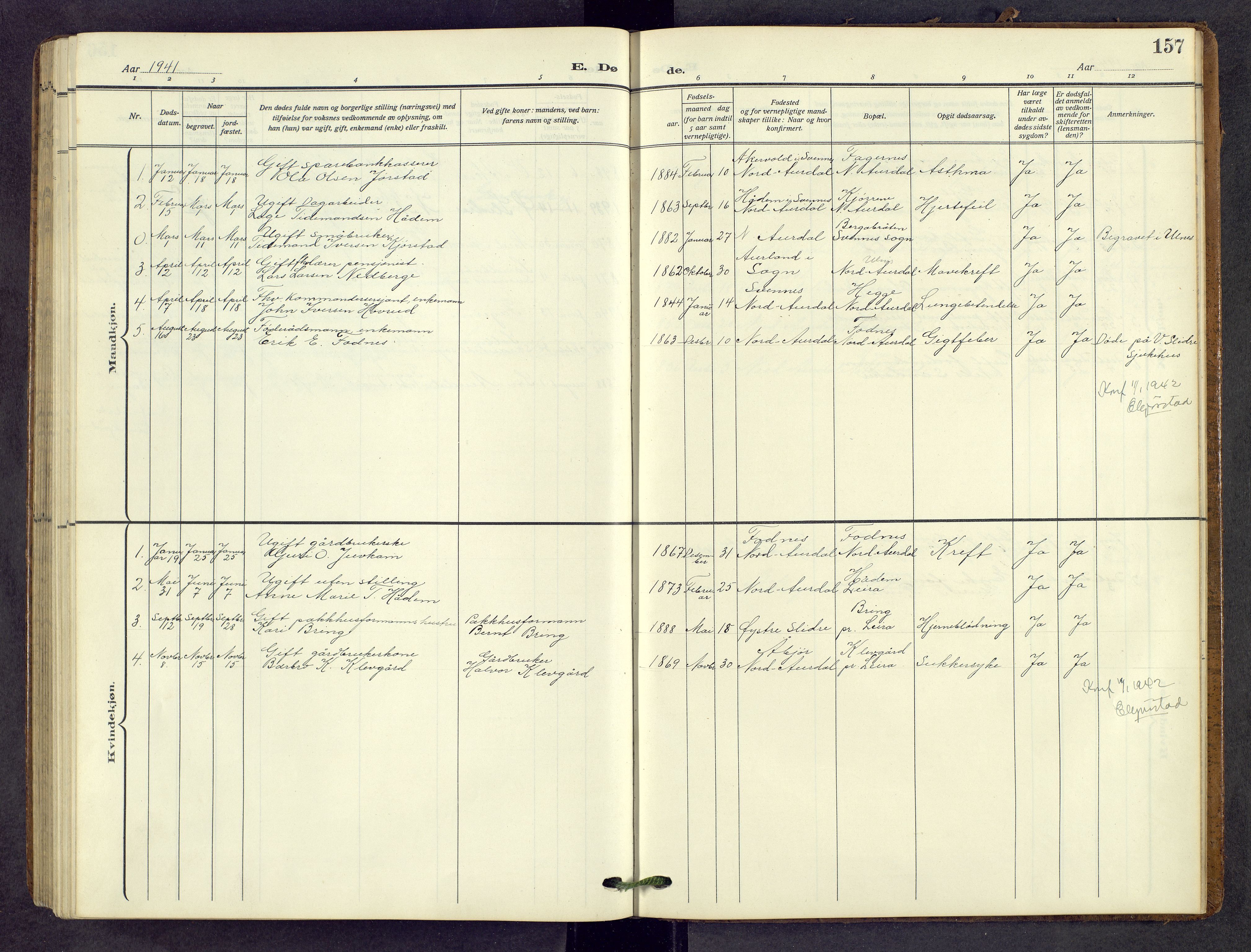 Nord-Aurdal prestekontor, AV/SAH-PREST-132/H/Ha/Hab/L0013: Parish register (copy) no. 13, 1911-1948, p. 157