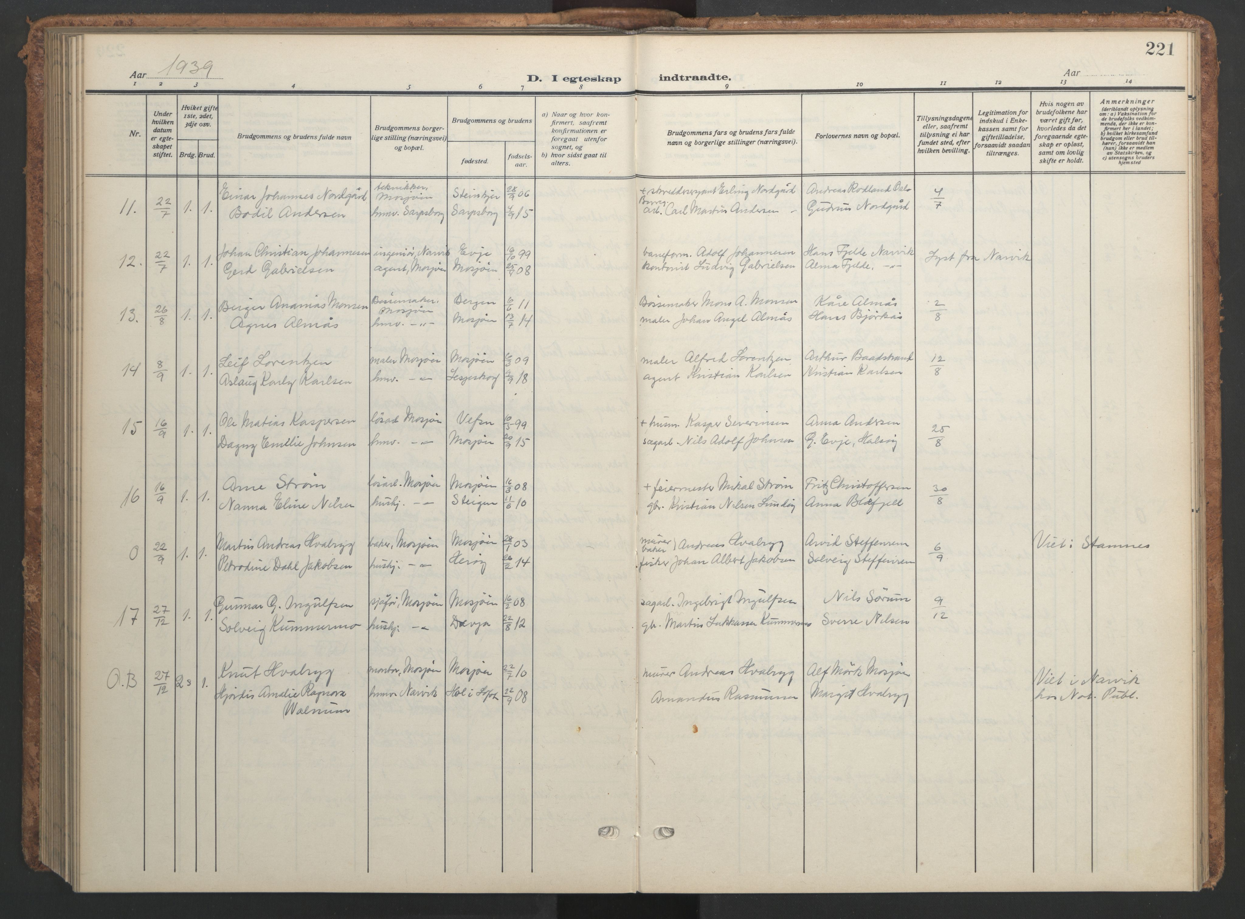 Ministerialprotokoller, klokkerbøker og fødselsregistre - Nordland, SAT/A-1459/820/L0303: Parish register (copy) no. 820C05, 1917-1952, p. 221