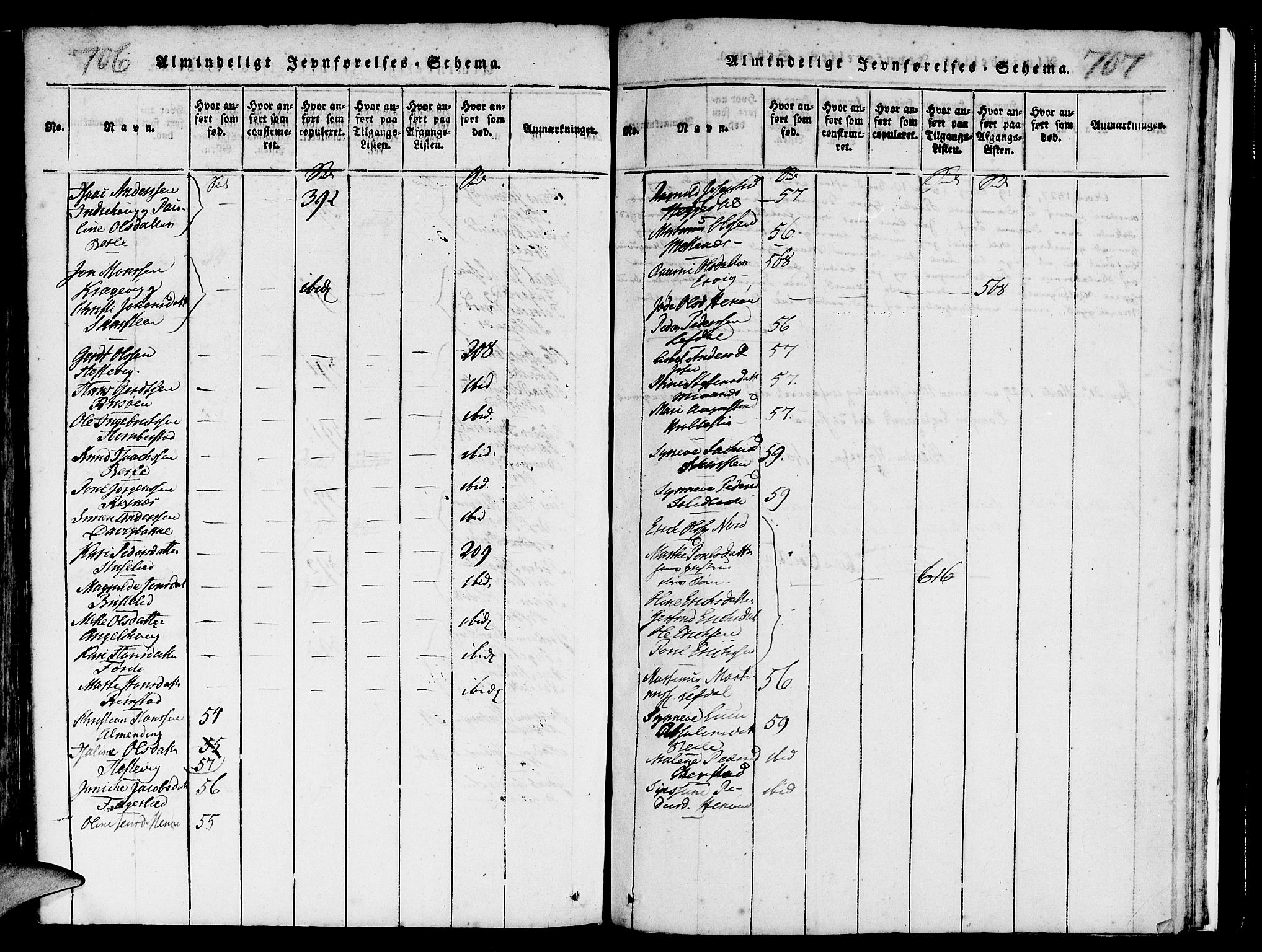 Davik sokneprestembete, AV/SAB-A-79701/H/Haa/Haaa/L0003: Parish register (official) no. A 3, 1816-1830, p. 706-707