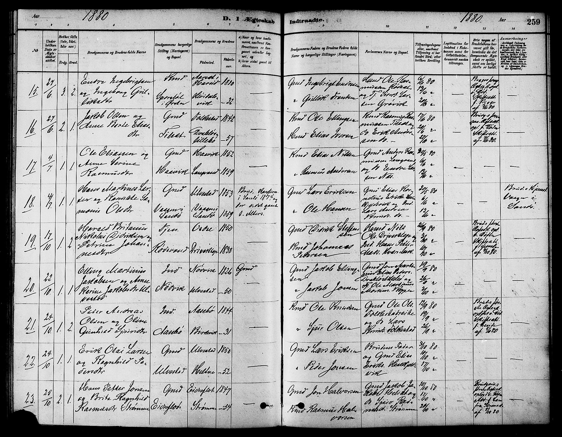 Ministerialprotokoller, klokkerbøker og fødselsregistre - Møre og Romsdal, AV/SAT-A-1454/511/L0141: Parish register (official) no. 511A08, 1878-1890, p. 259