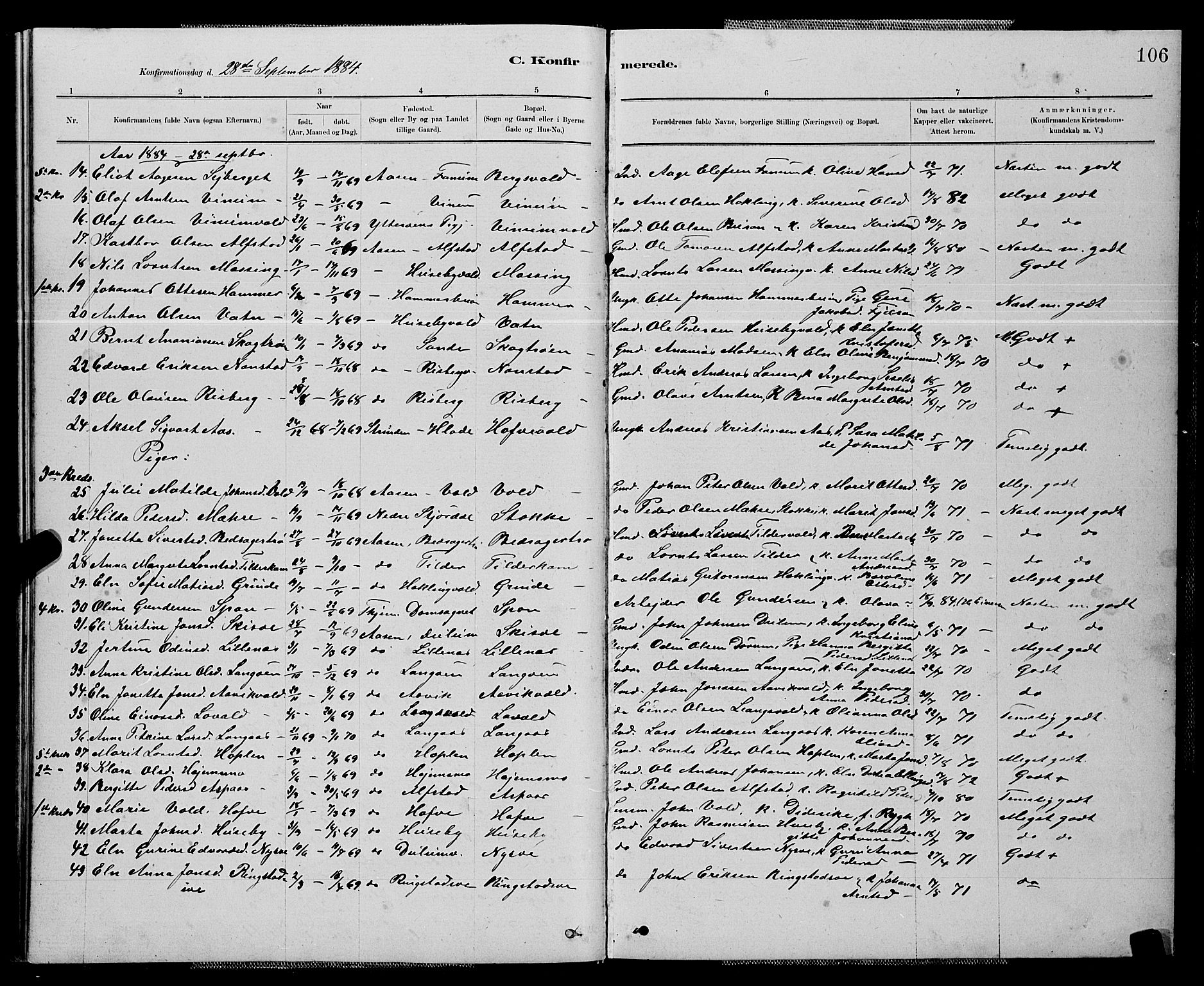 Ministerialprotokoller, klokkerbøker og fødselsregistre - Nord-Trøndelag, SAT/A-1458/714/L0134: Parish register (copy) no. 714C03, 1878-1898, p. 106
