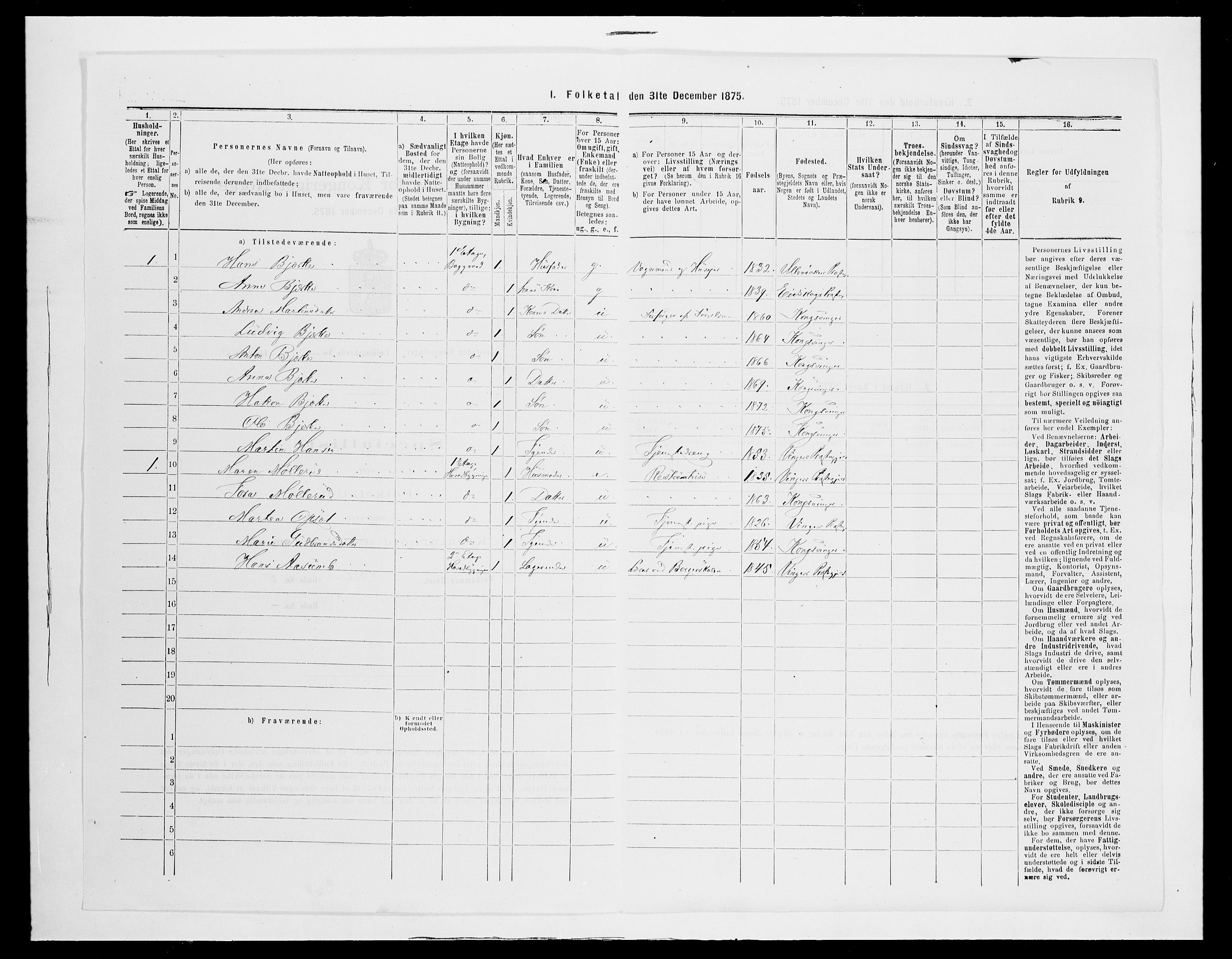 SAH, 1875 census for 0402B Vinger/Kongsvinger, 1875, p. 15