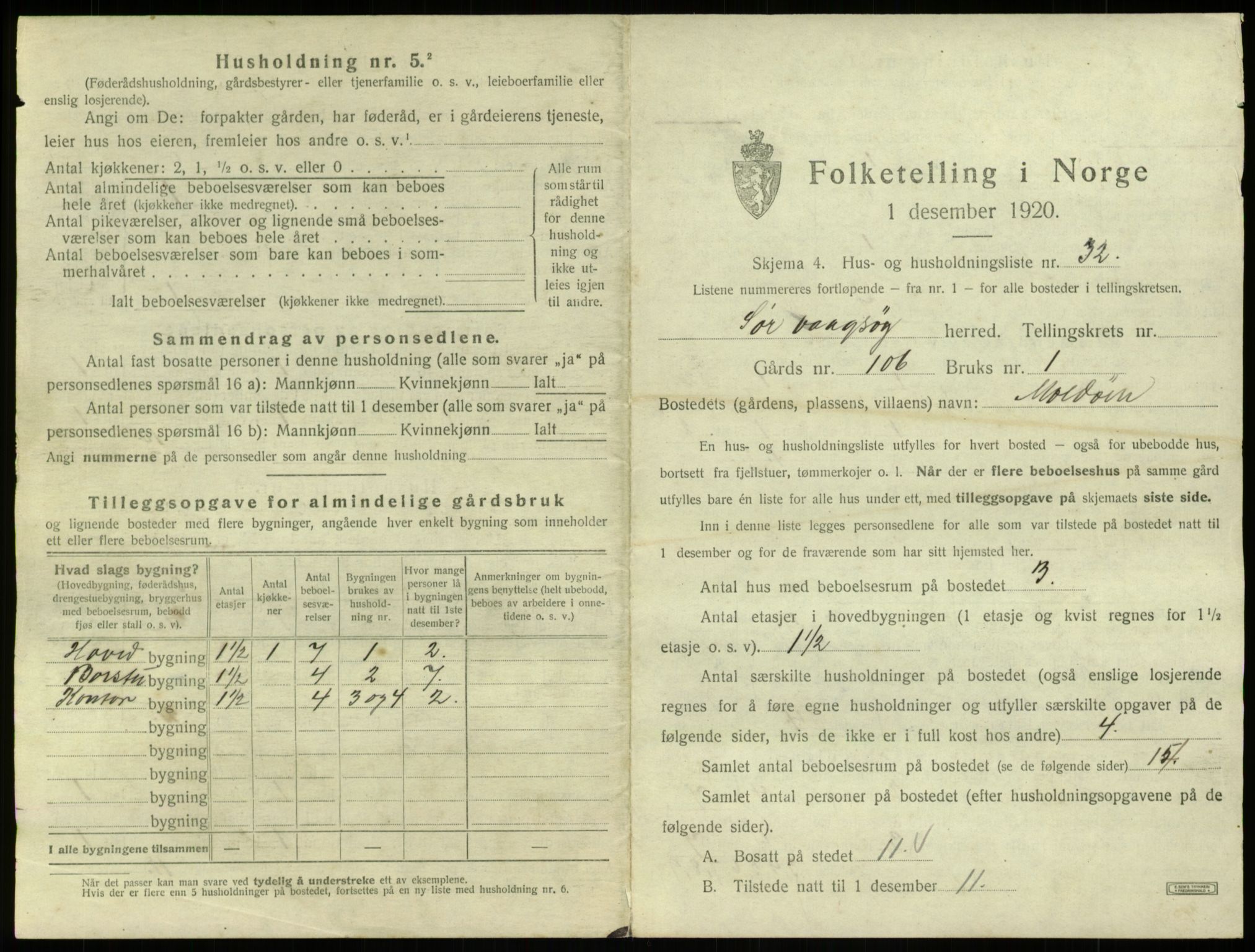 SAB, 1920 census for Sør-Vågsøy, 1920, p. 93