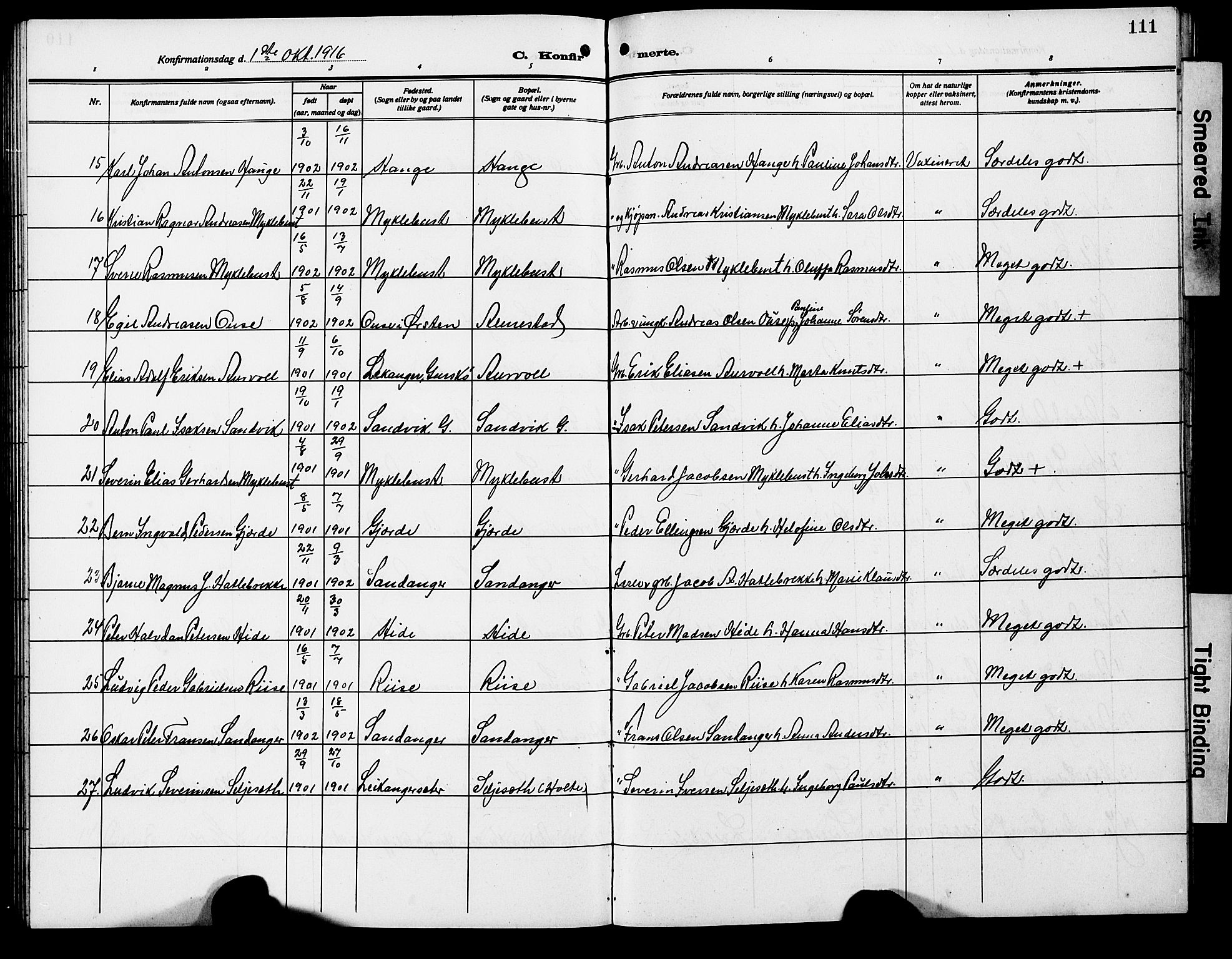 Ministerialprotokoller, klokkerbøker og fødselsregistre - Møre og Romsdal, SAT/A-1454/503/L0050: Parish register (copy) no. 503C05, 1909-1922, p. 111