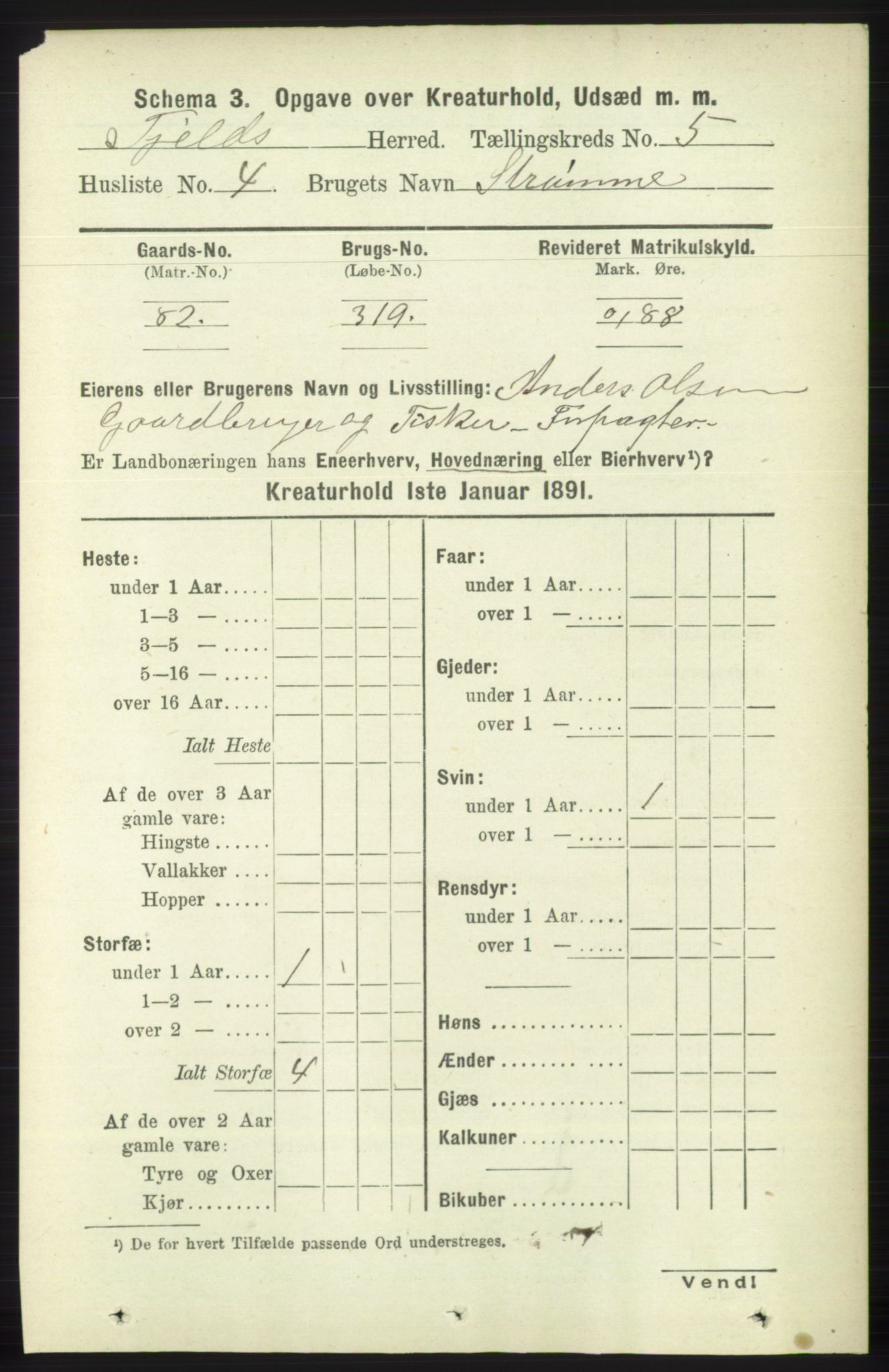 RA, 1891 census for 1246 Fjell, 1891, p. 4519