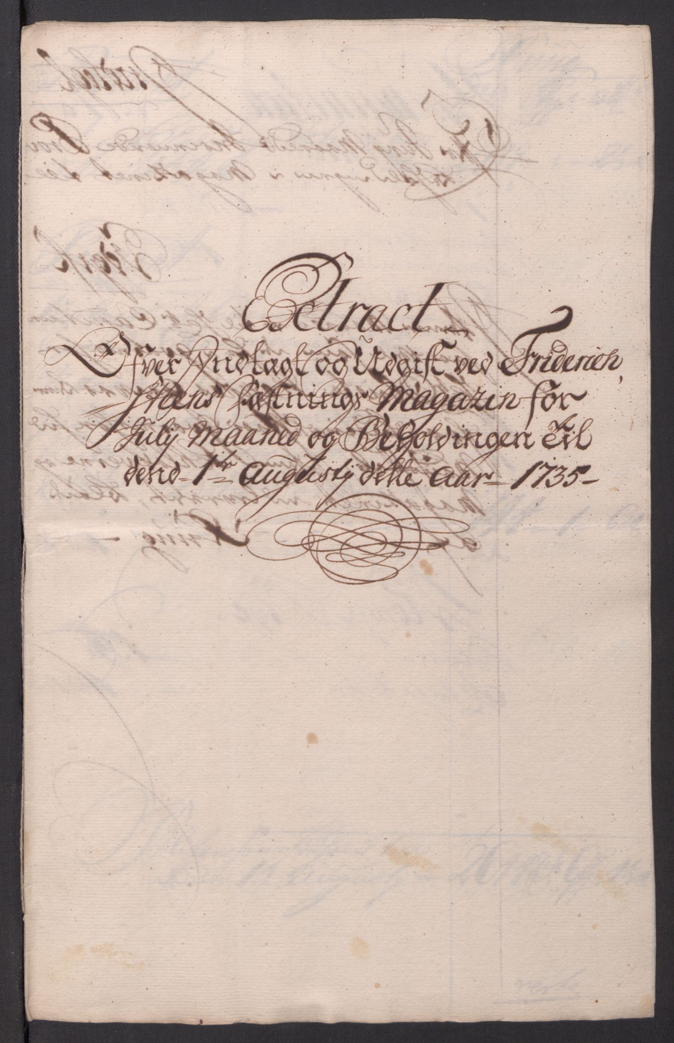 Kommanderende general (KG I) med Det norske krigsdirektorium, AV/RA-EA-5419/D/L0154: Fredriksten festning: Brev, inventarfortegnelser og regnskapsekstrakter, 1730-1739, p. 399