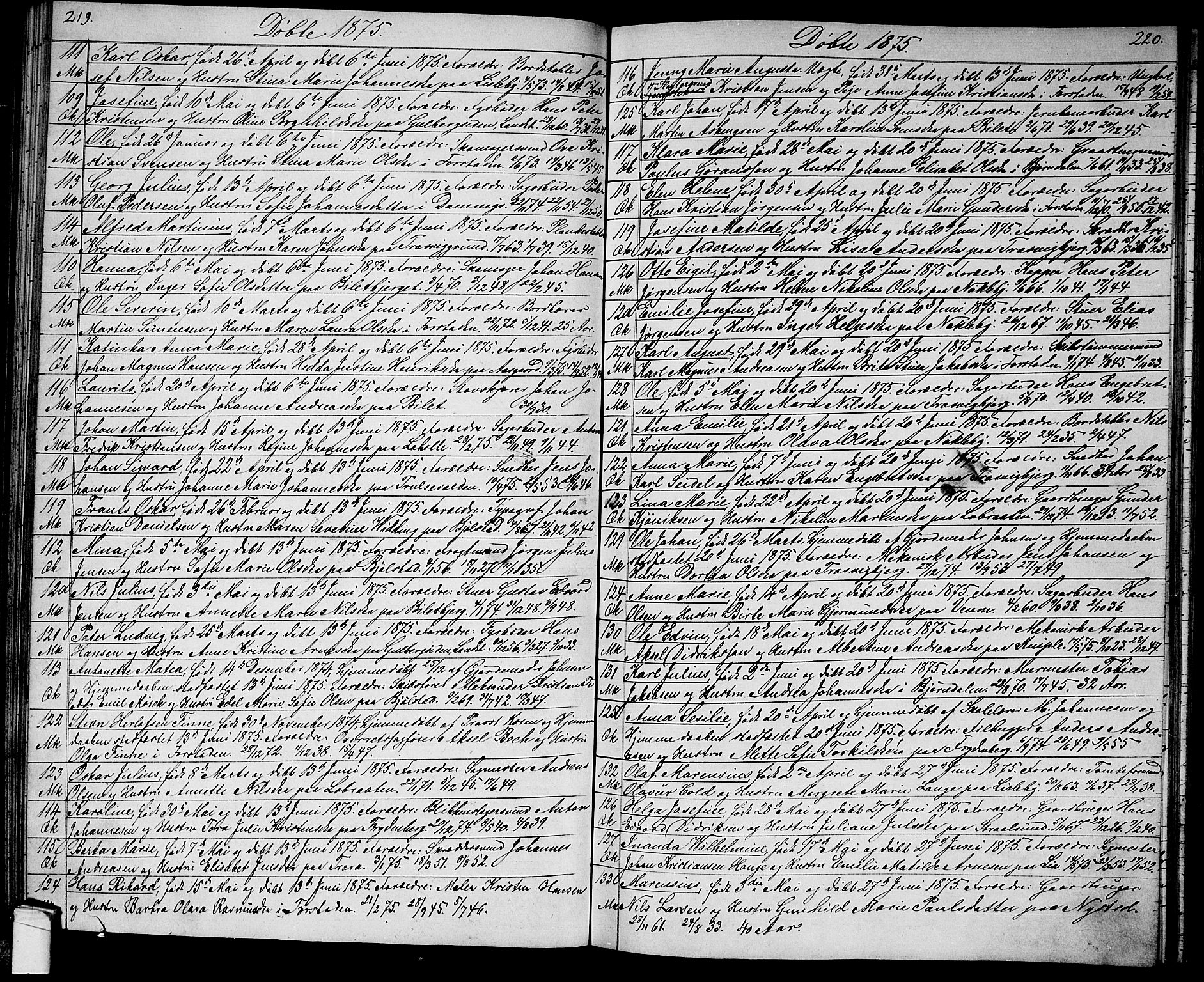 Glemmen prestekontor Kirkebøker, AV/SAO-A-10908/G/Ga/L0004: Parish register (copy) no. 4, 1867-1875, p. 219-220