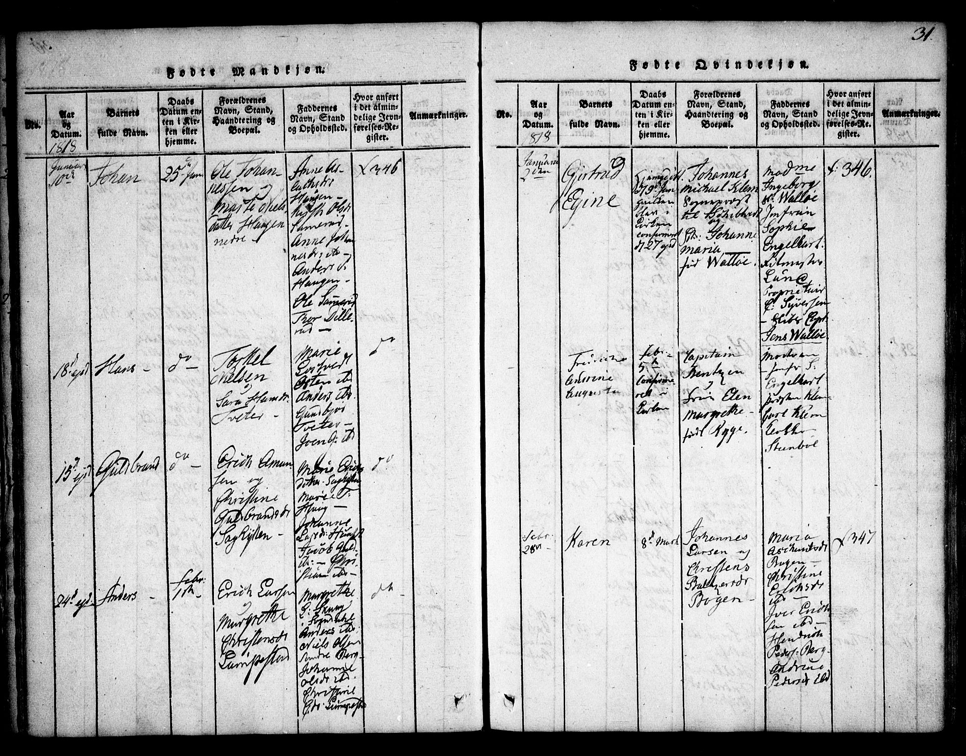 Skiptvet prestekontor Kirkebøker, SAO/A-20009/F/Fa/L0005: Parish register (official) no. 5, 1814-1838, p. 31