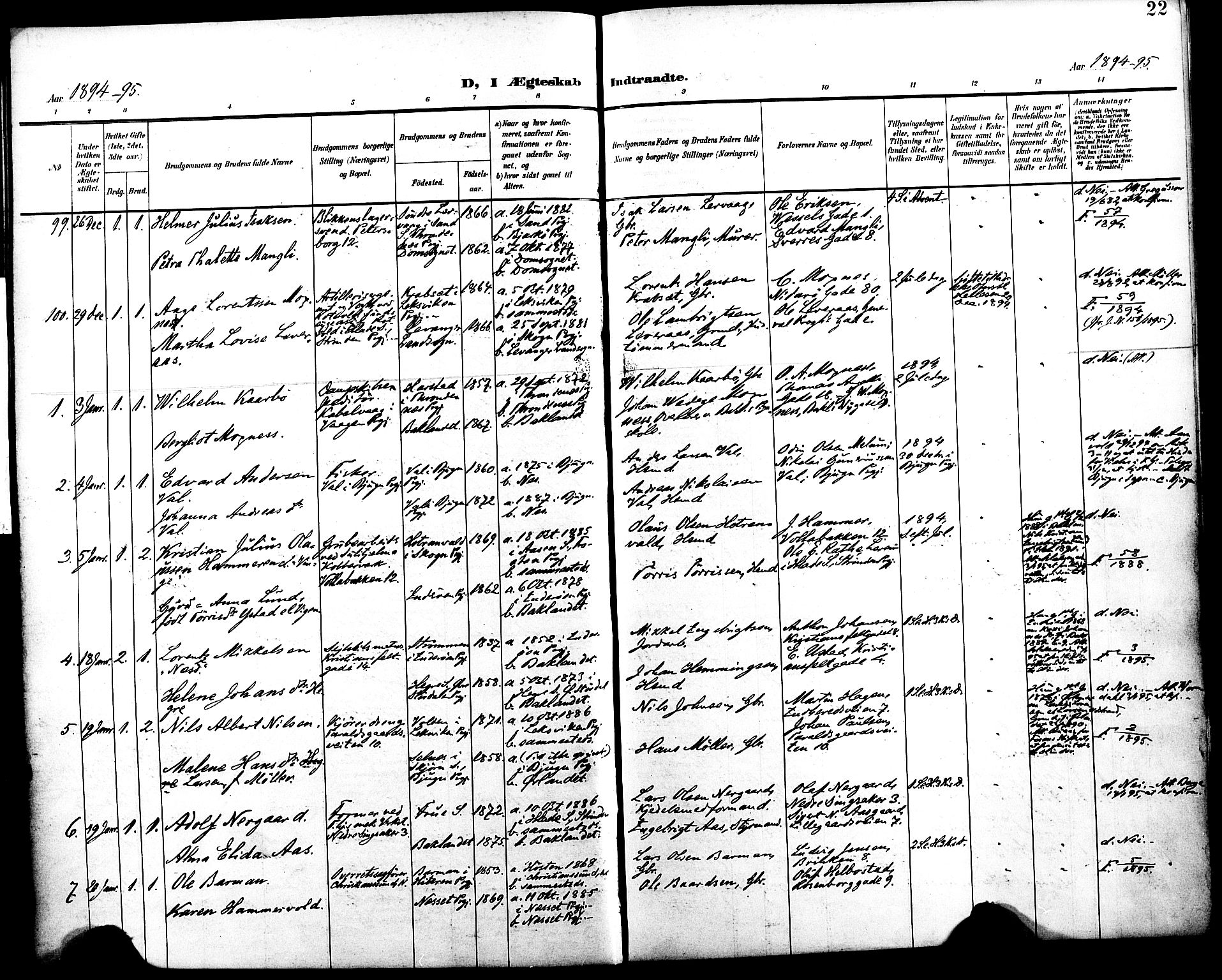 Ministerialprotokoller, klokkerbøker og fødselsregistre - Sør-Trøndelag, SAT/A-1456/604/L0198: Parish register (official) no. 604A19, 1893-1900, p. 22