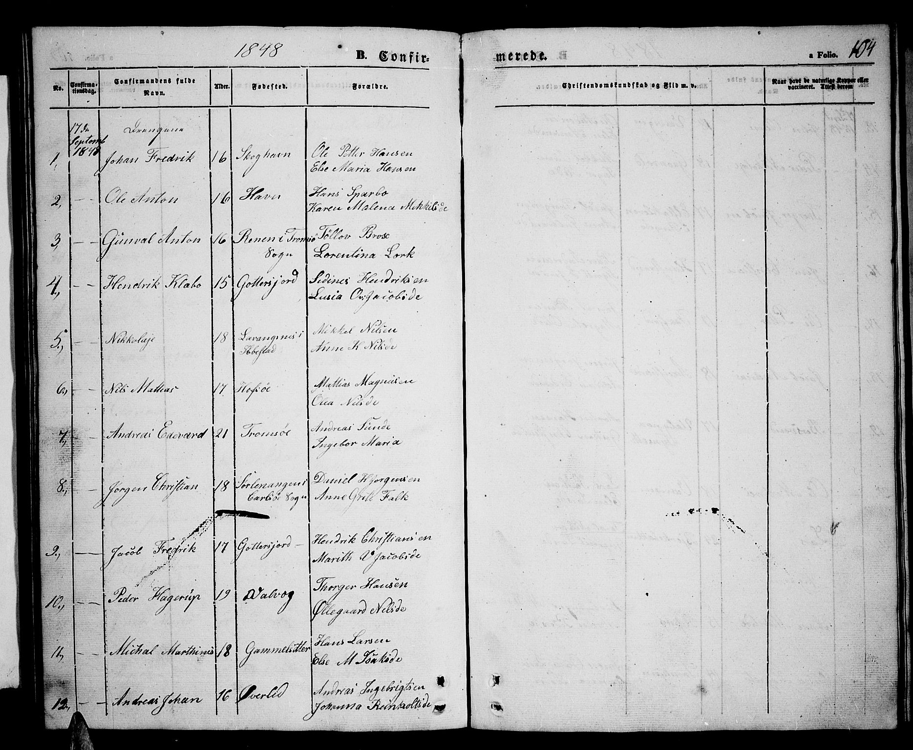 Tranøy sokneprestkontor, SATØ/S-1313/I/Ia/Iab/L0002klokker: Parish register (copy) no. 2, 1847-1860, p. 104