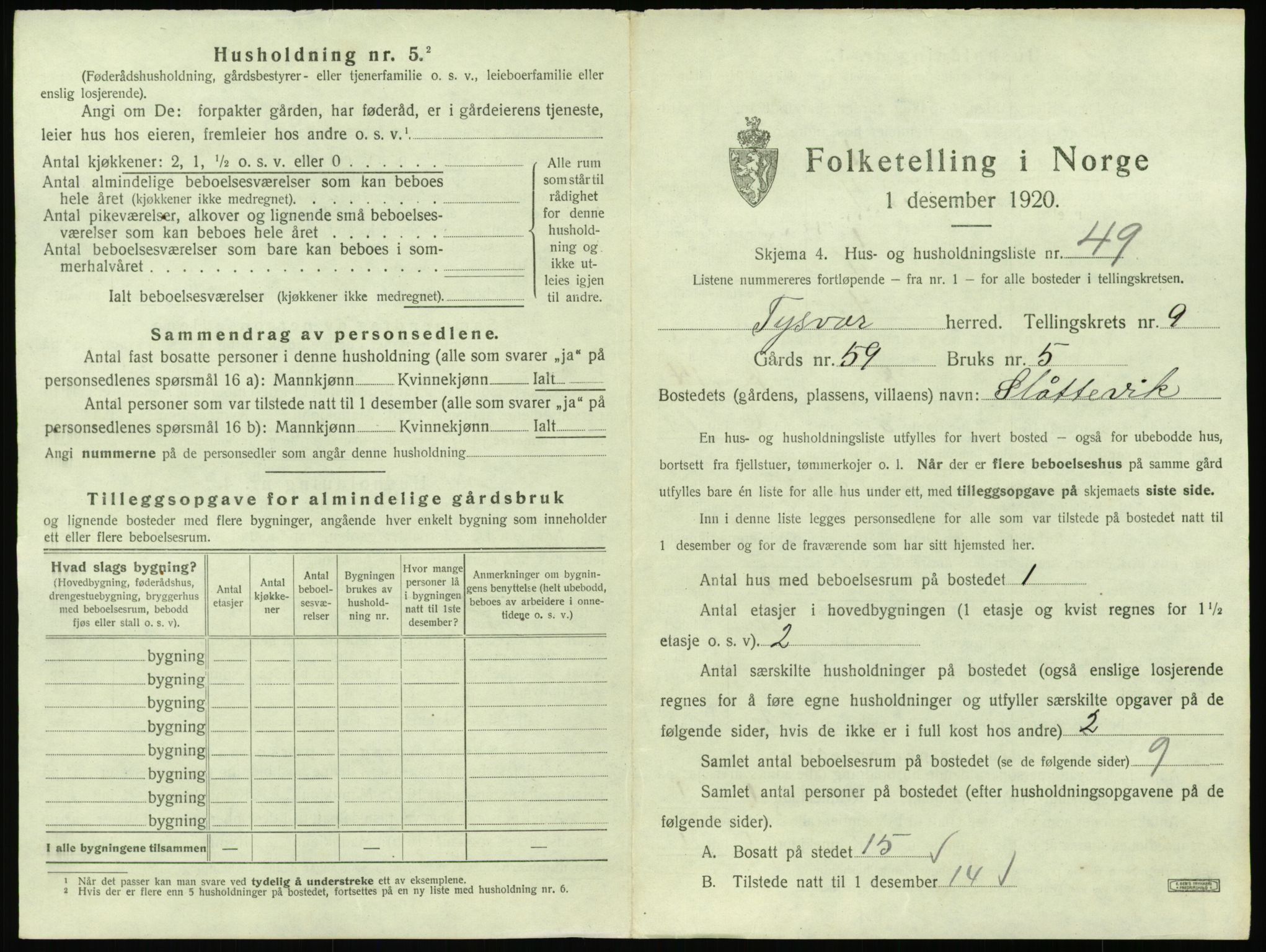 SAST, 1920 census for Tysvær, 1920, p. 834