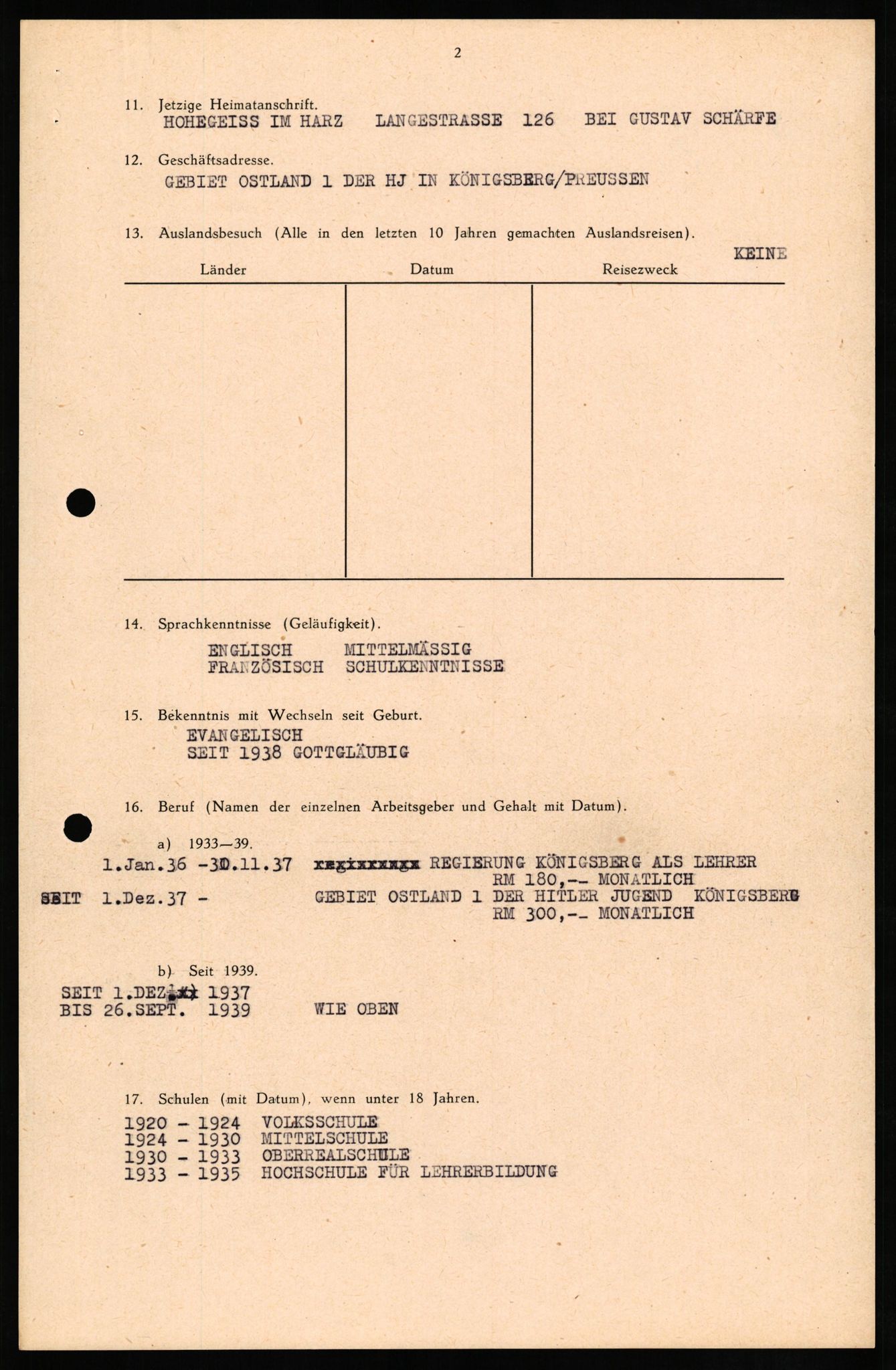 Forsvaret, Forsvarets overkommando II, RA/RAFA-3915/D/Db/L0014: CI Questionaires. Tyske okkupasjonsstyrker i Norge. Tyskere., 1945-1946, p. 212