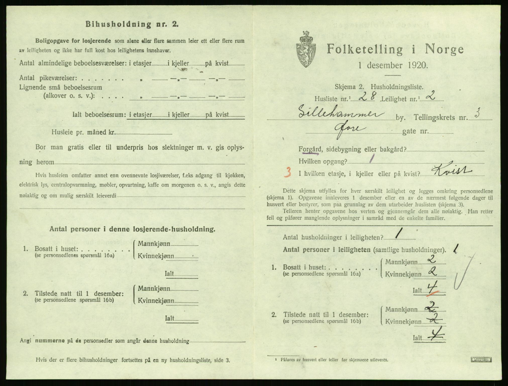 SAH, 1920 census for Lillehammer, 1920, p. 1858