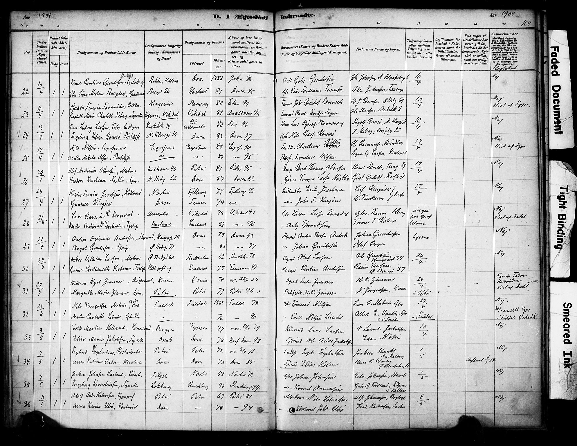 Domkirken sokneprestkontor, SAST/A-101812/001/30/30BA/L0029: Parish register (official) no. A 28, 1878-1904, p. 169
