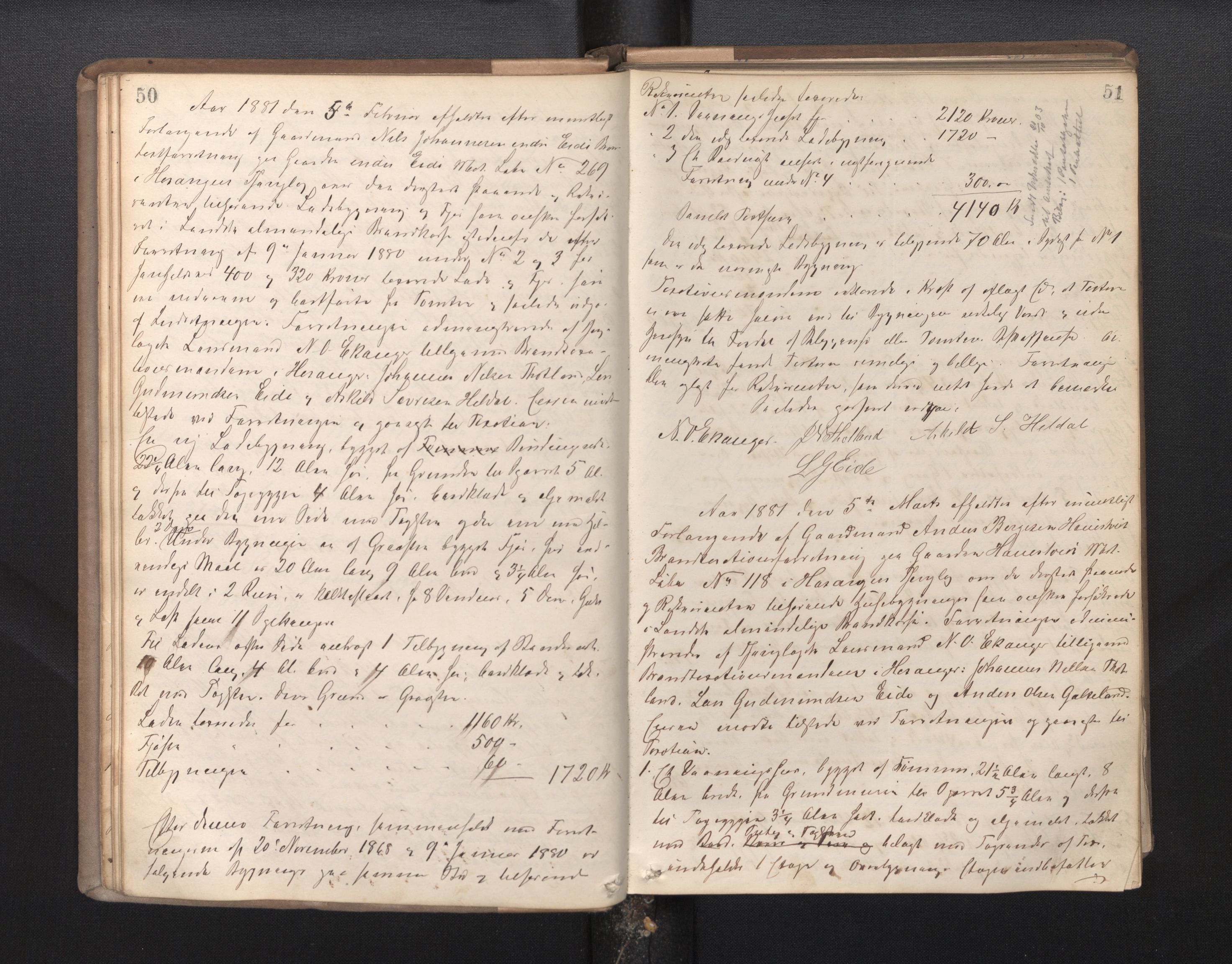 Lensmannen i Hosanger, AV/SAB-A-33001/0012/L0002: Branntakstprotokoll, 1880-1892, p. 50-51