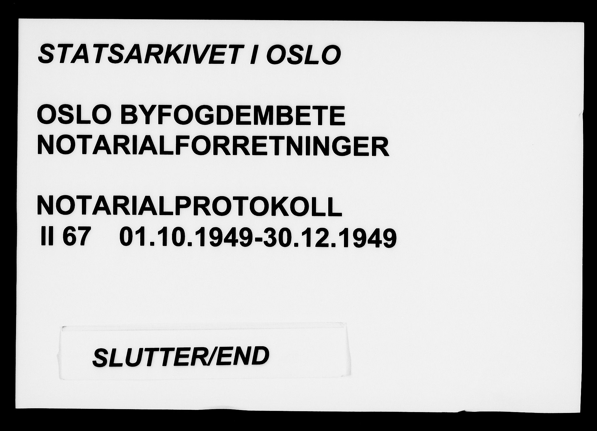 Oslo byfogd avd. I, SAO/A-10220/L/Lb/Lbb/L0067: Notarialprotokoll, rekke II: Vigsler, 1949
