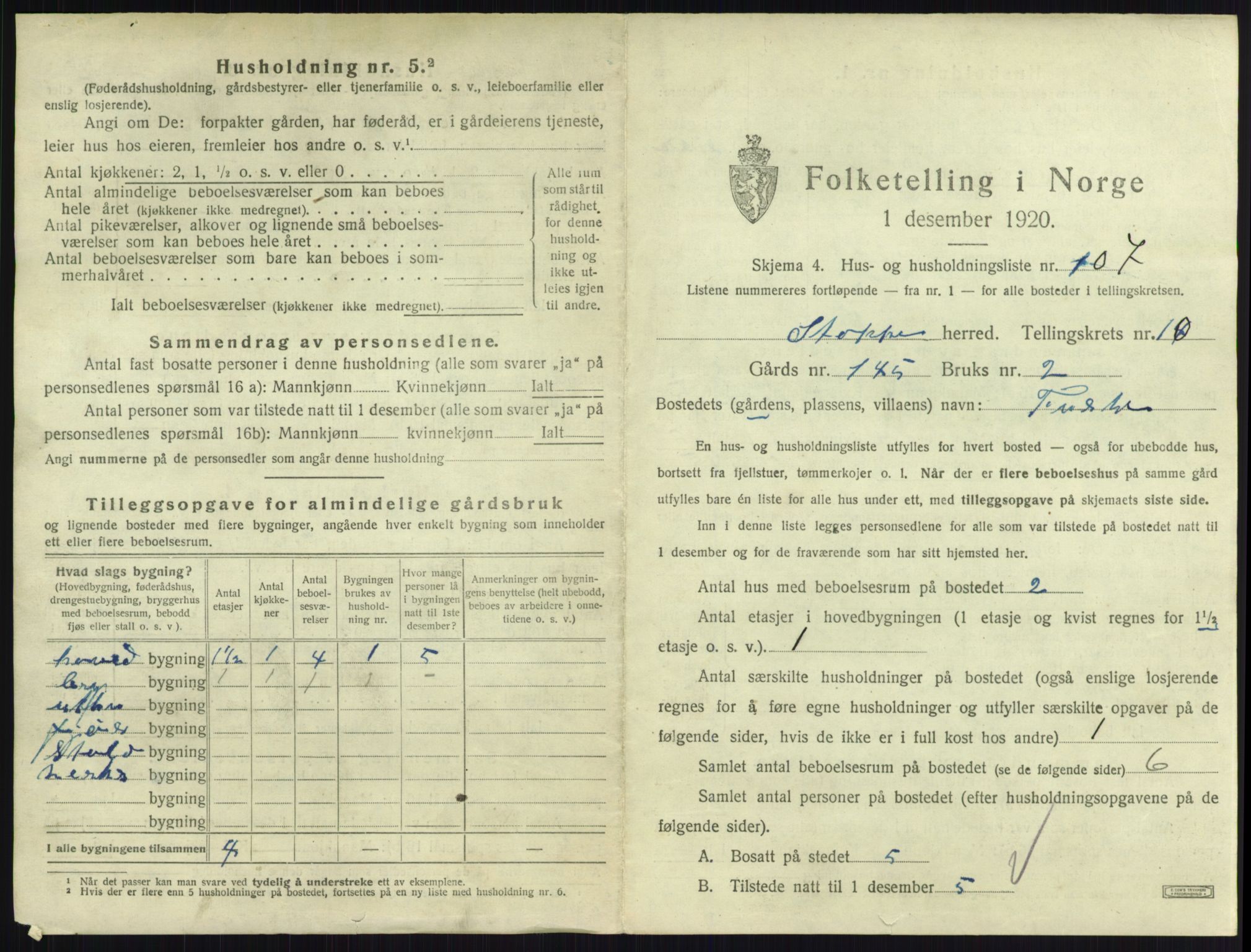 SAKO, 1920 census for Stokke, 1920, p. 2034