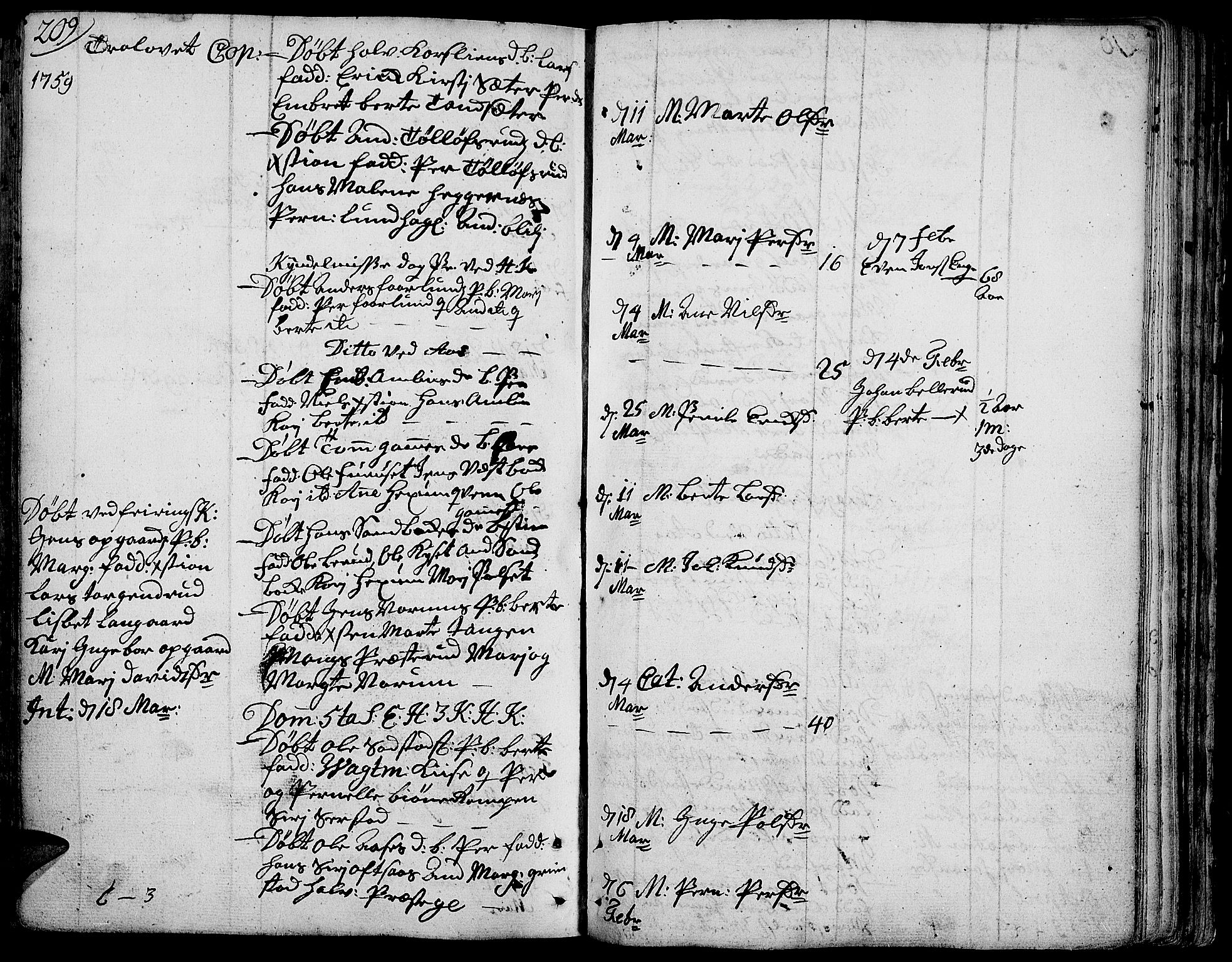 Toten prestekontor, SAH/PREST-102/H/Ha/Haa/L0004: Parish register (official) no. 4, 1751-1761, p. 209