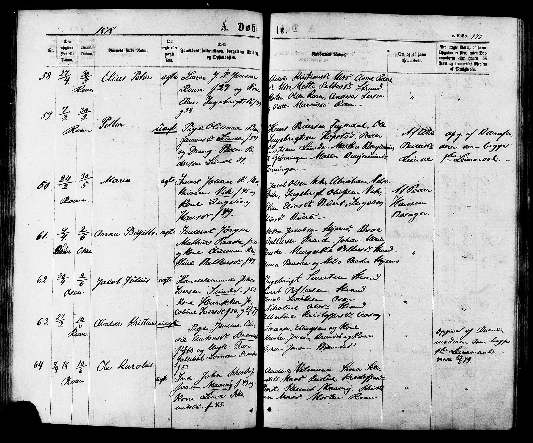 Ministerialprotokoller, klokkerbøker og fødselsregistre - Sør-Trøndelag, AV/SAT-A-1456/657/L0706: Parish register (official) no. 657A07, 1867-1878, p. 170