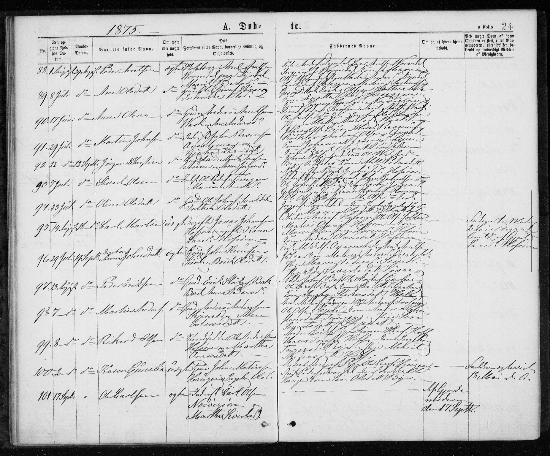 Ministerialprotokoller, klokkerbøker og fødselsregistre - Sør-Trøndelag, AV/SAT-A-1456/668/L0817: Parish register (copy) no. 668C06, 1873-1884, p. 24