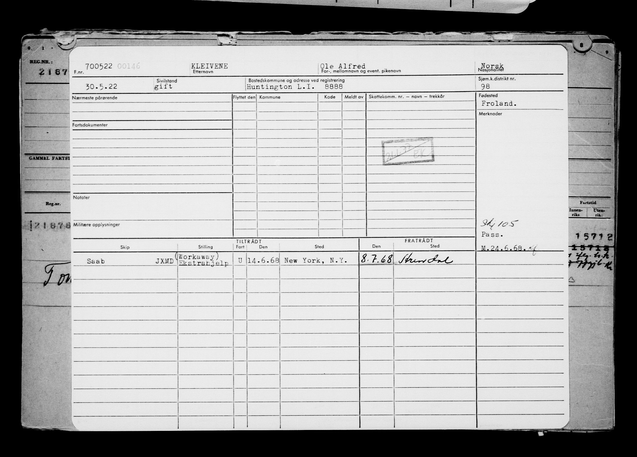 Direktoratet for sjømenn, AV/RA-S-3545/G/Gb/L0207: Hovedkort, 1922, p. 100