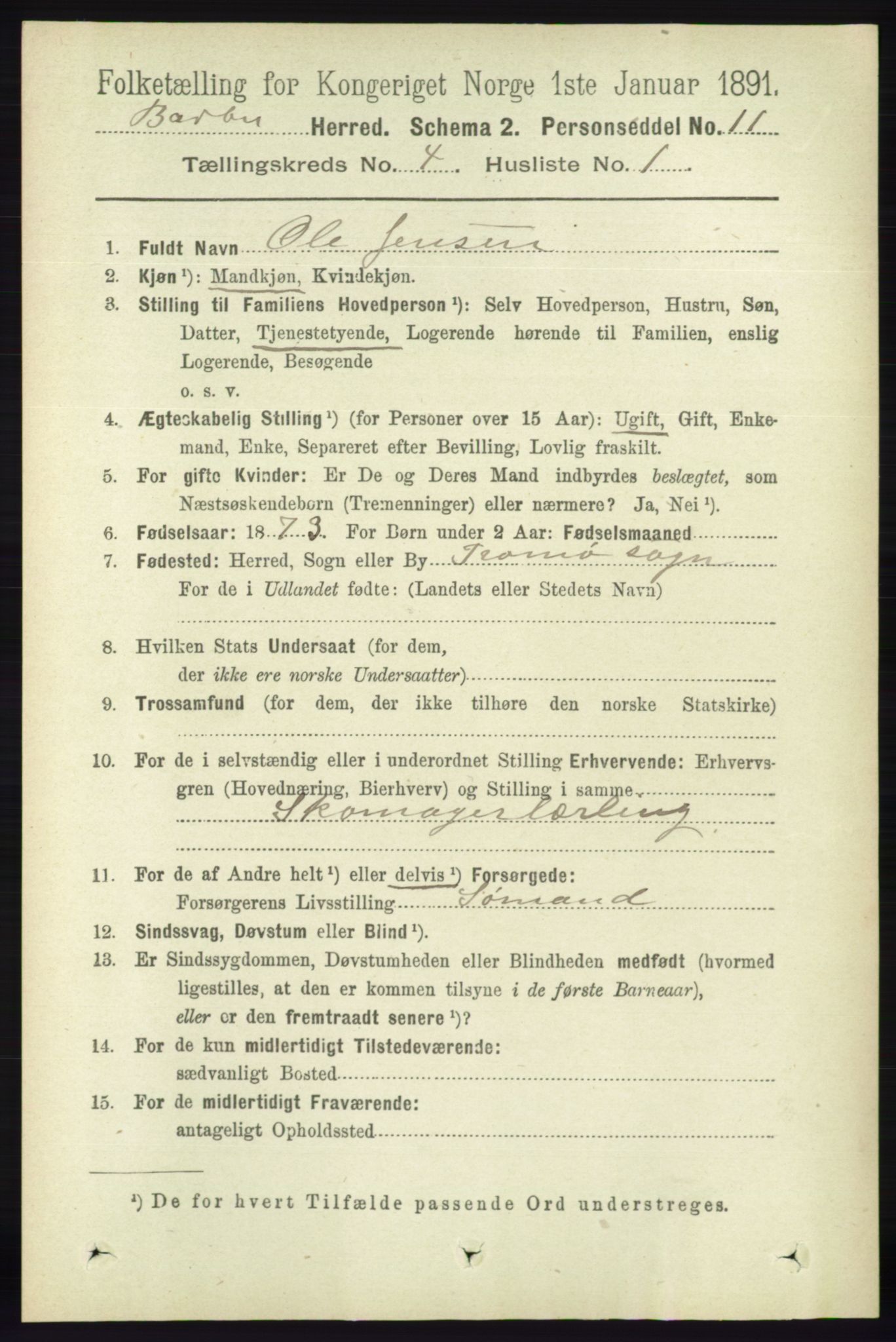 RA, 1891 census for 0990 Barbu, 1891, p. 2451