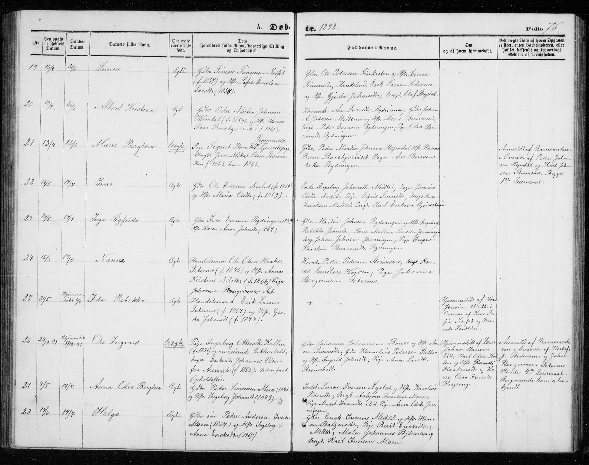 Målselv sokneprestembete, AV/SATØ-S-1311/G/Ga/Gab/L0007klokker: Parish register (copy) no. 7, 1876-1895, p. 76