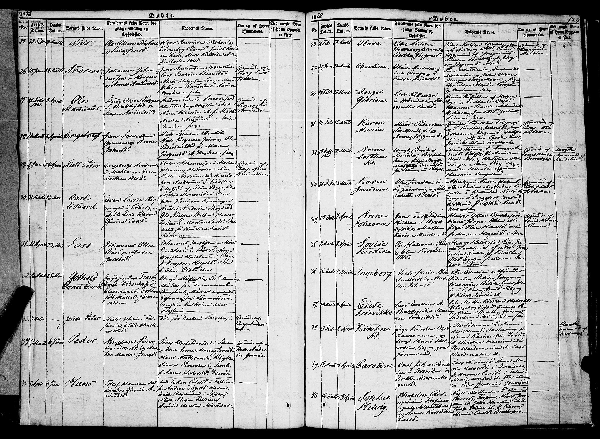 Gjerpen kirkebøker, SAKO/A-265/F/Fa/L0007a: Parish register (official) no. I 7A, 1834-1857, p. 134