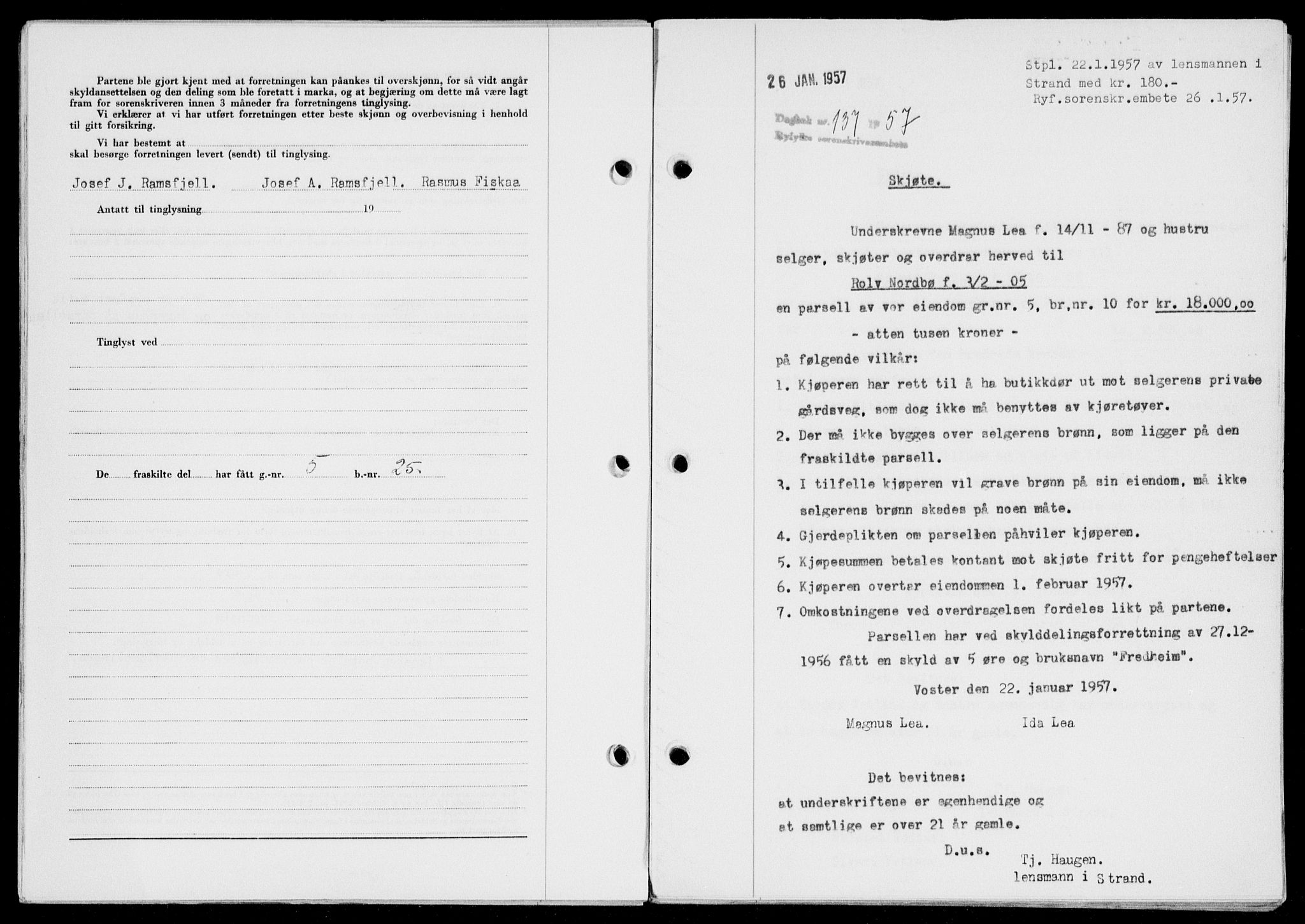 Ryfylke tingrett, AV/SAST-A-100055/001/II/IIB/L0135: Mortgage book no. 114, 1956-1957, Diary no: : 137/1957