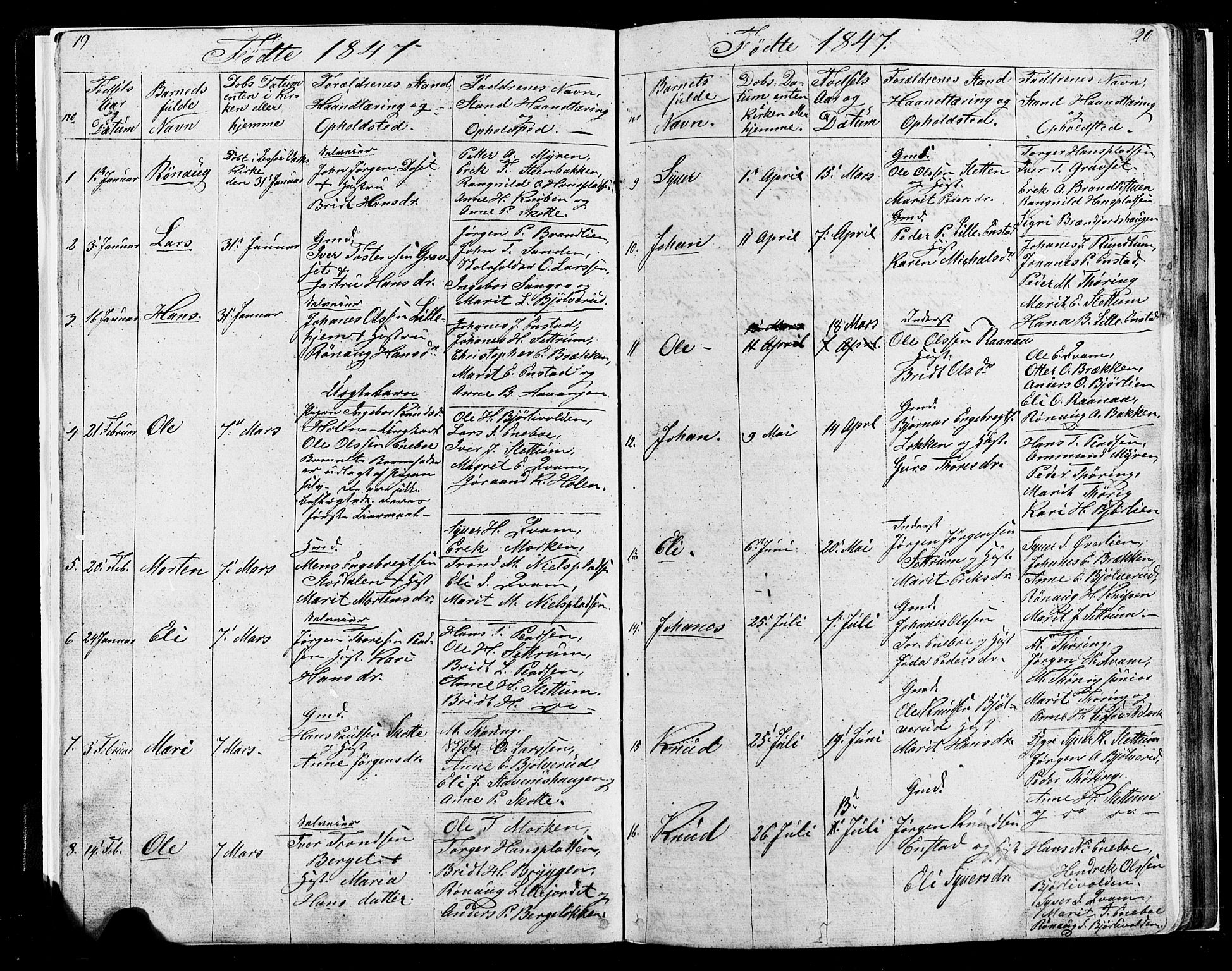 Lesja prestekontor, SAH/PREST-068/H/Ha/Hab/L0004: Parish register (copy) no. 4, 1842-1871, p. 19-20
