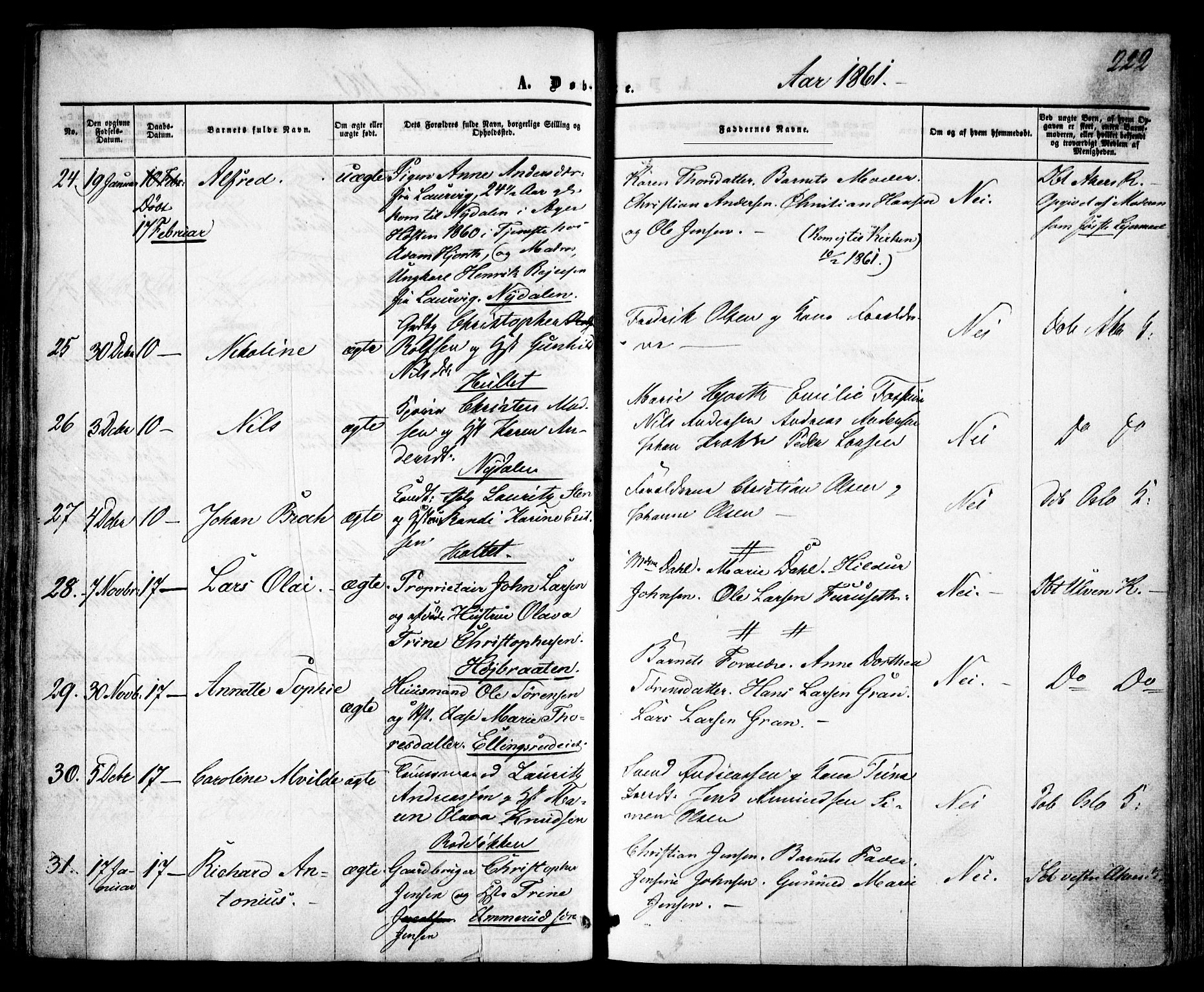 Vestre Aker prestekontor Kirkebøker, AV/SAO-A-10025/F/Fa/L0003: Parish register (official) no. 3, 1857-1868, p. 222
