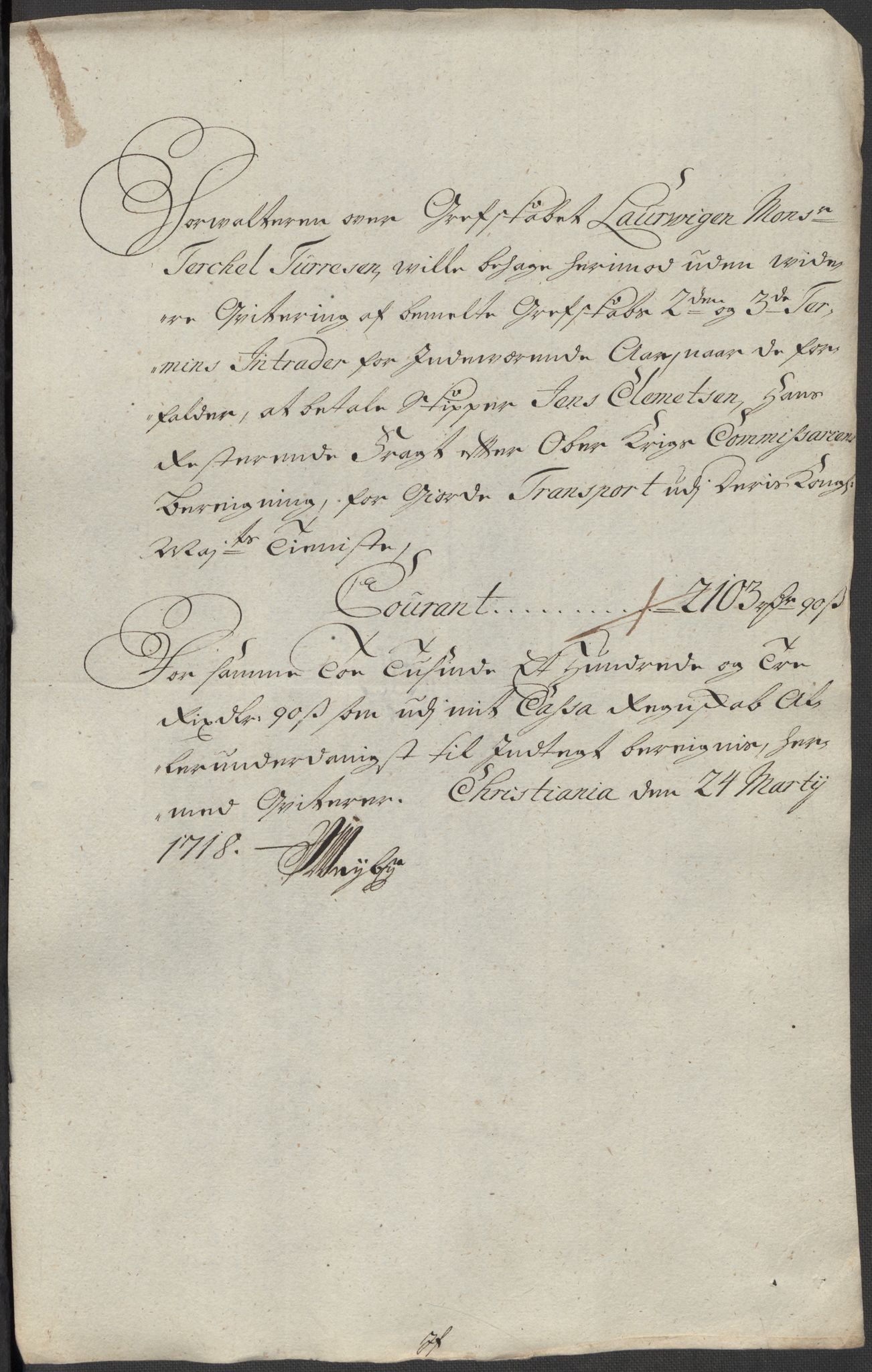 Rentekammeret inntil 1814, Reviderte regnskaper, Fogderegnskap, RA/EA-4092/R33/L1988: Fogderegnskap Larvik grevskap, 1718, p. 259